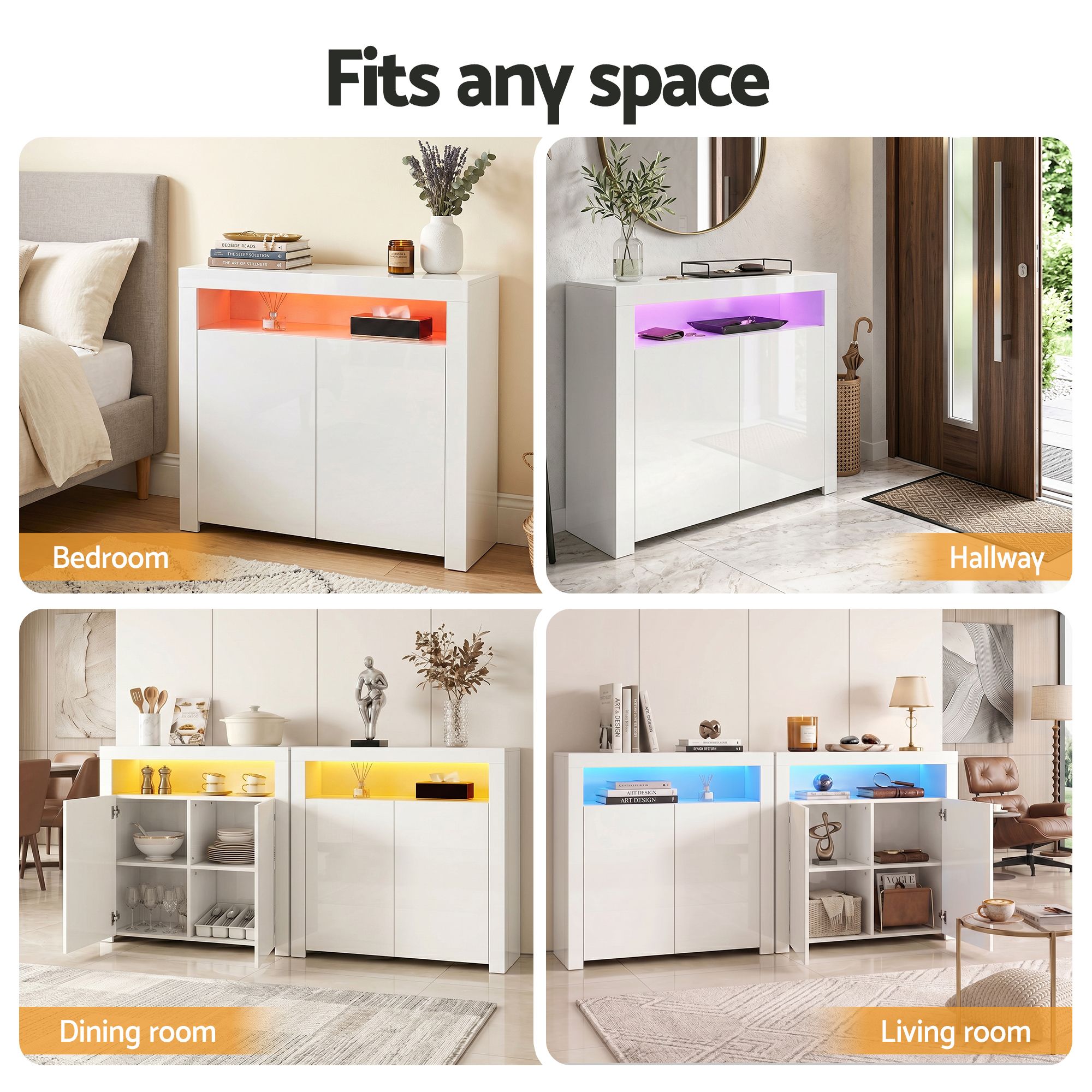 2x Buffet Sideboard Cabinet LED Cupboard High-Gloss Storage Pantry ARNO - Furniture > Dining > Buffets & Sideboards - Rivercity House & Home Co. (ABN 18 642 972 209) - Affordable Modern Furniture Australia