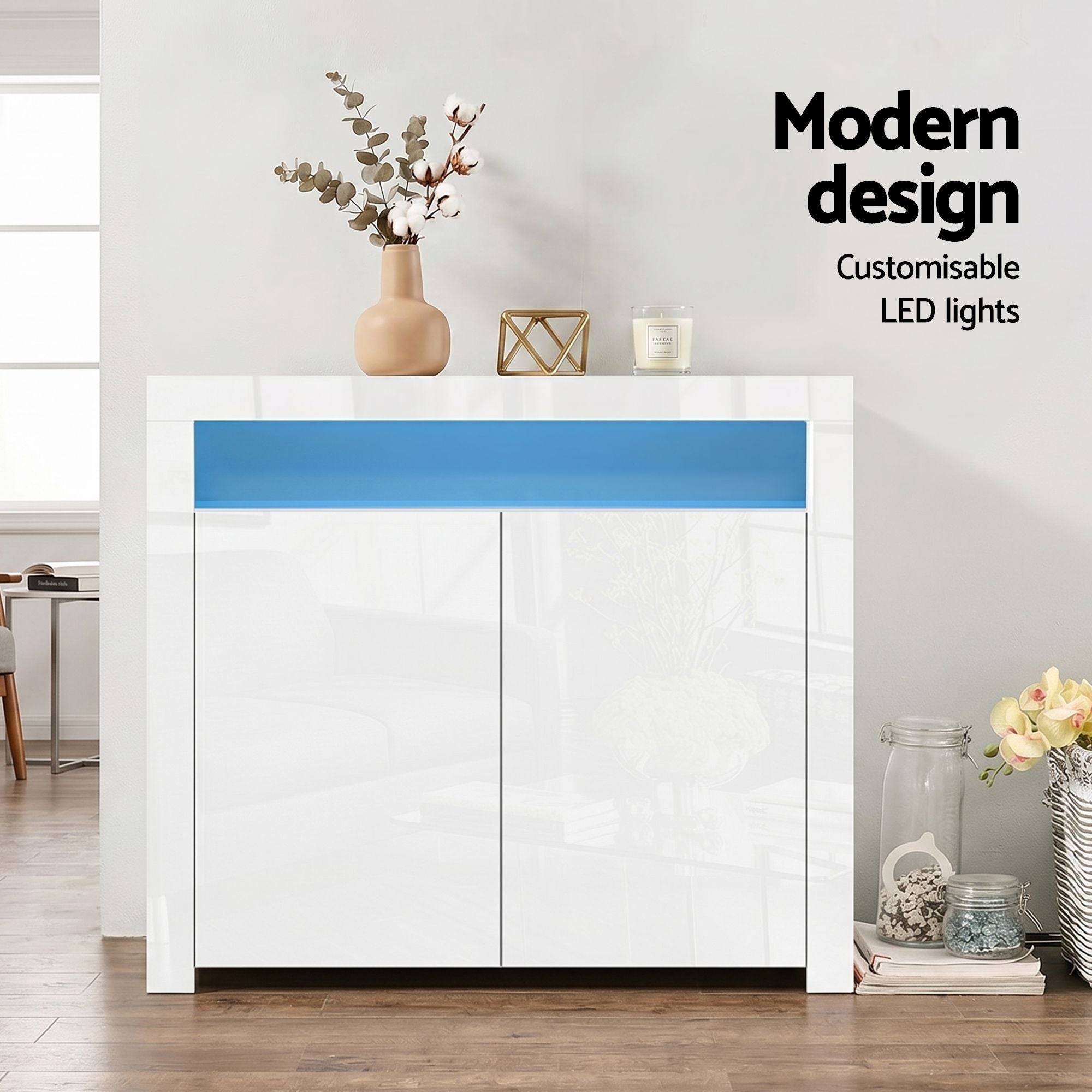 2x Buffet Sideboard Cabinet LED Cupboard High-Gloss Storage Pantry ARNO - Furniture > Dining > Buffets & Sideboards - Rivercity House & Home Co. (ABN 18 642 972 209) - Affordable Modern Furniture Australia