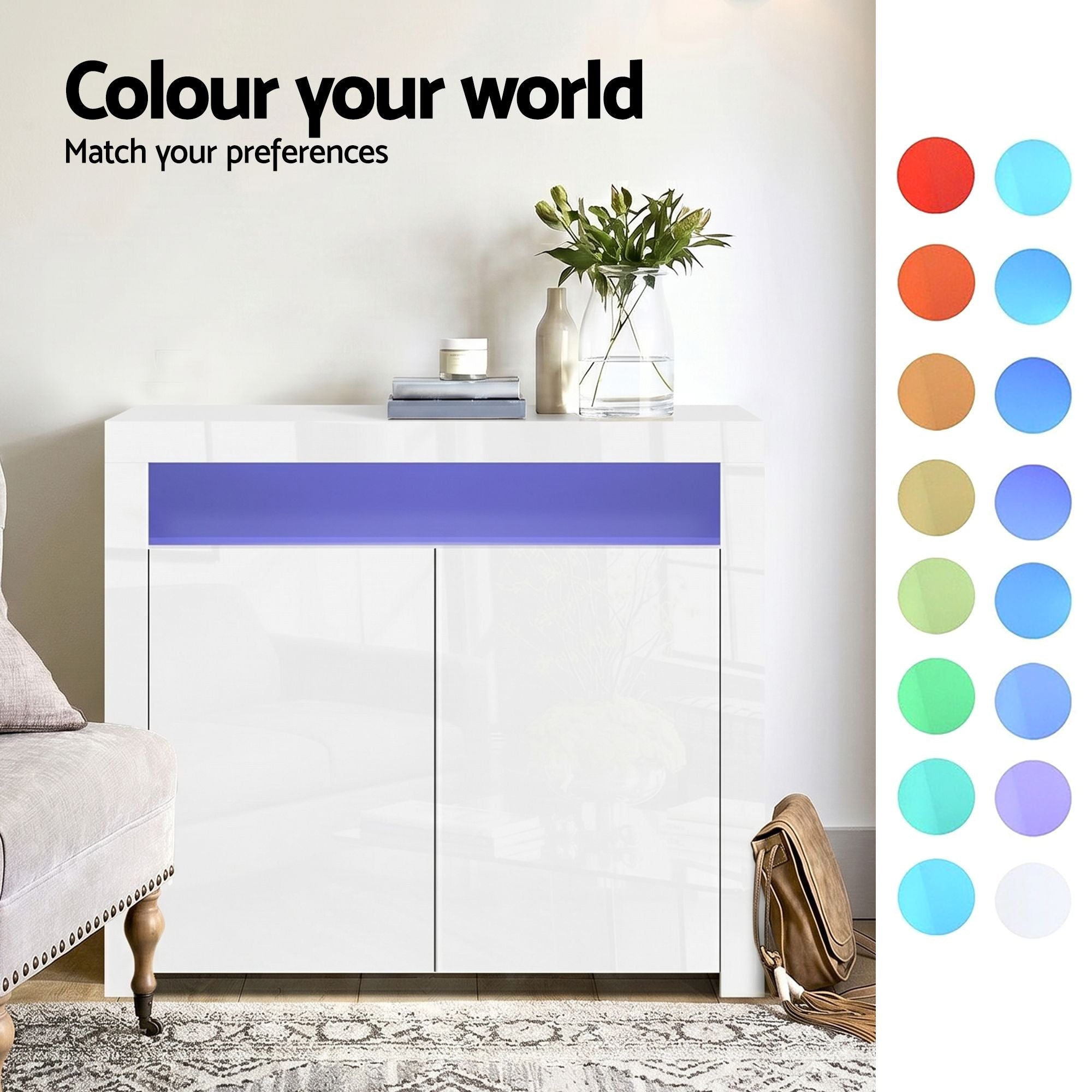2x Buffet Sideboard Cabinet LED Cupboard High-Gloss Storage Pantry ARNO - Furniture > Dining > Buffets & Sideboards - Rivercity House & Home Co. (ABN 18 642 972 209) - Affordable Modern Furniture Australia