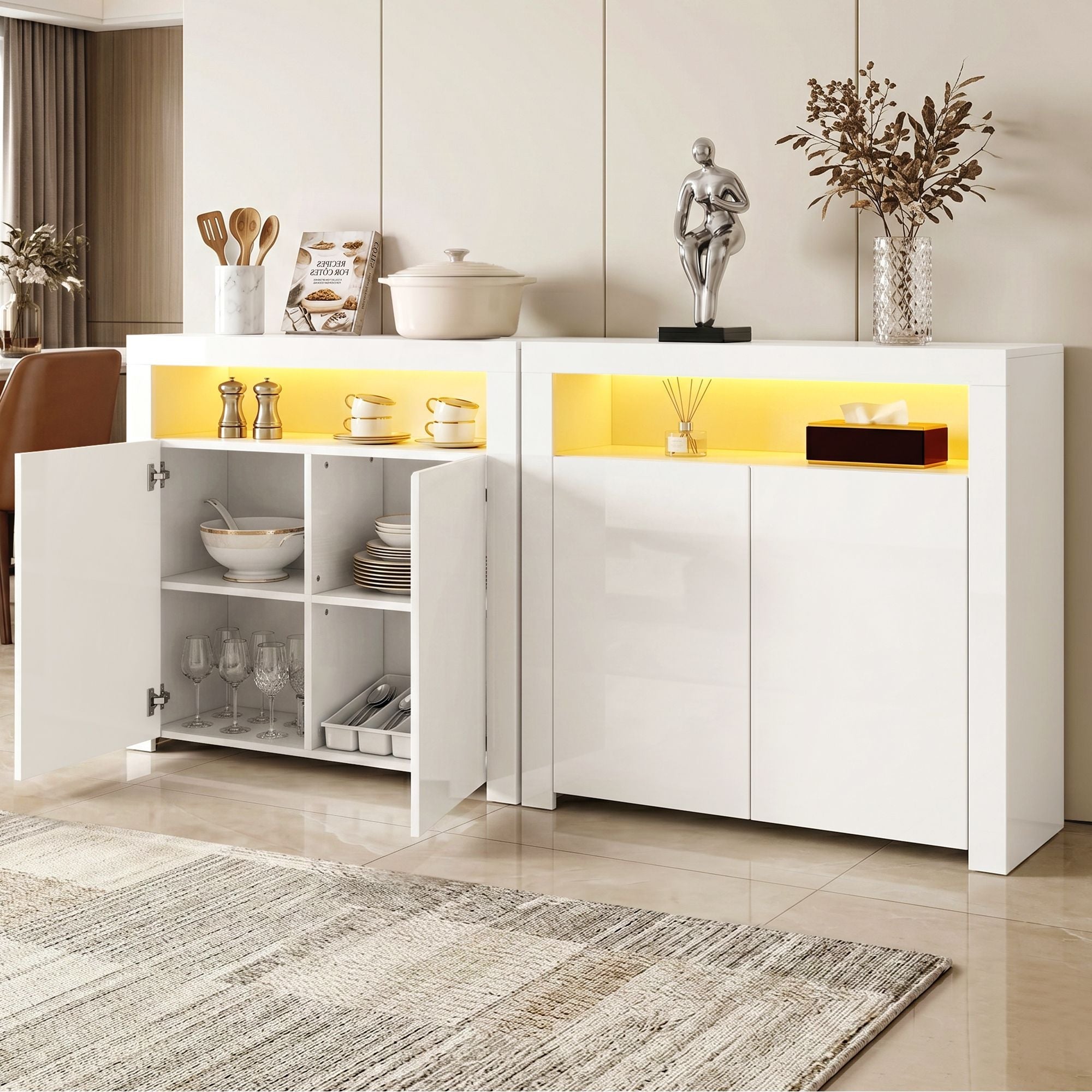 2x Buffet Sideboard Cabinet LED Cupboard High-Gloss Storage Pantry ARNO - Furniture > Dining > Buffets & Sideboards - Rivercity House & Home Co. (ABN 18 642 972 209) - Affordable Modern Furniture Australia
