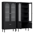 2x Buffet Sideboard Cabinet Pantry 5-Tier Storage Cupboard Fluted Black
