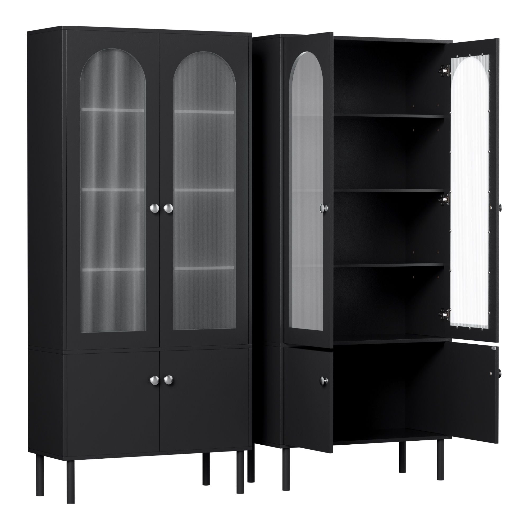 2x Buffet Sideboard Cabinet Pantry 5-Tier Storage Cupboard Fluted Black - Furniture > Dining > Buffets & Sideboards - Rivercity House & Home Co. (ABN 18 642 972 209) - Affordable Modern Furniture Australia