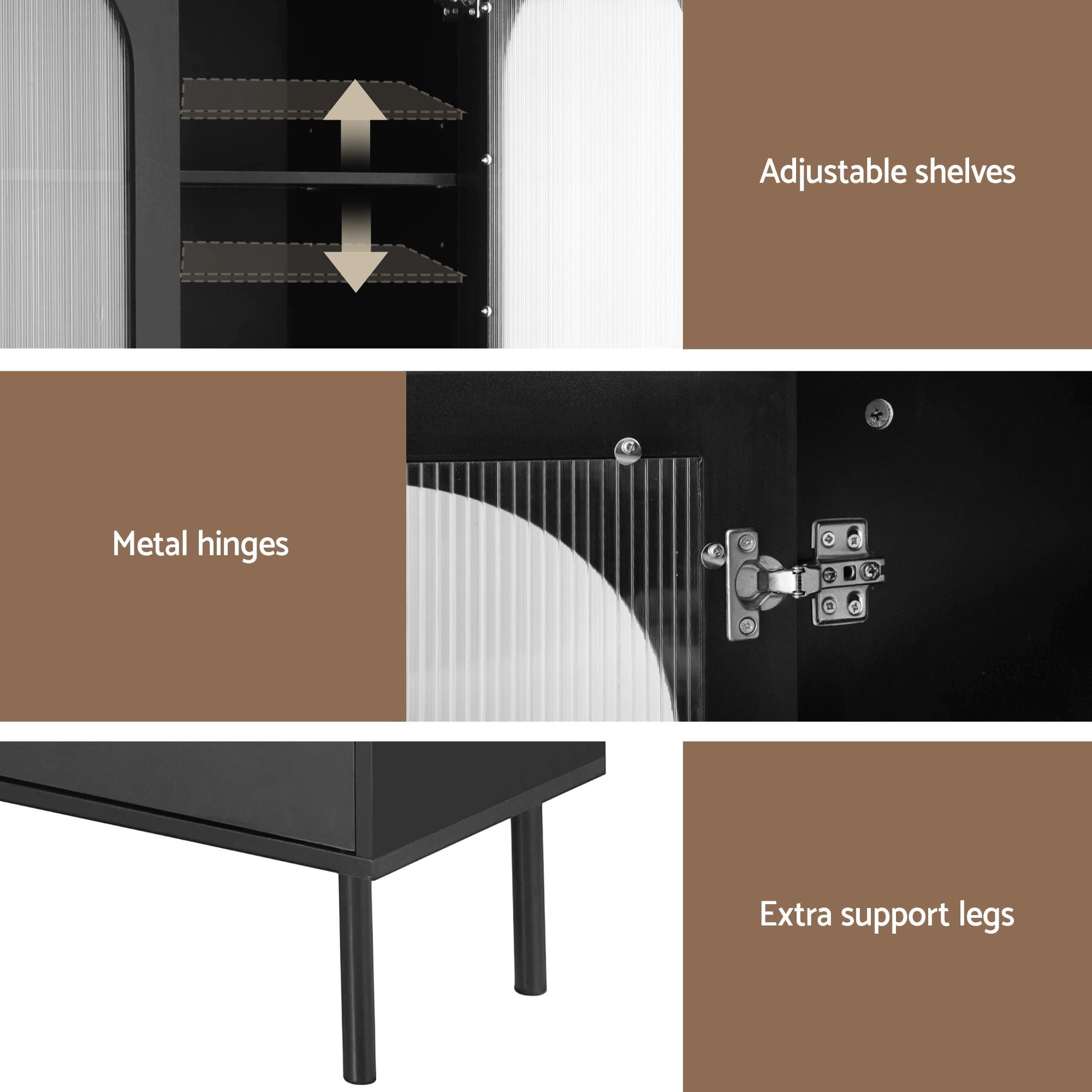 2x Buffet Sideboard Cabinet Pantry 5-Tier Storage Cupboard Fluted Black - Furniture > Dining > Buffets & Sideboards - Rivercity House & Home Co. (ABN 18 642 972 209) - Affordable Modern Furniture Australia