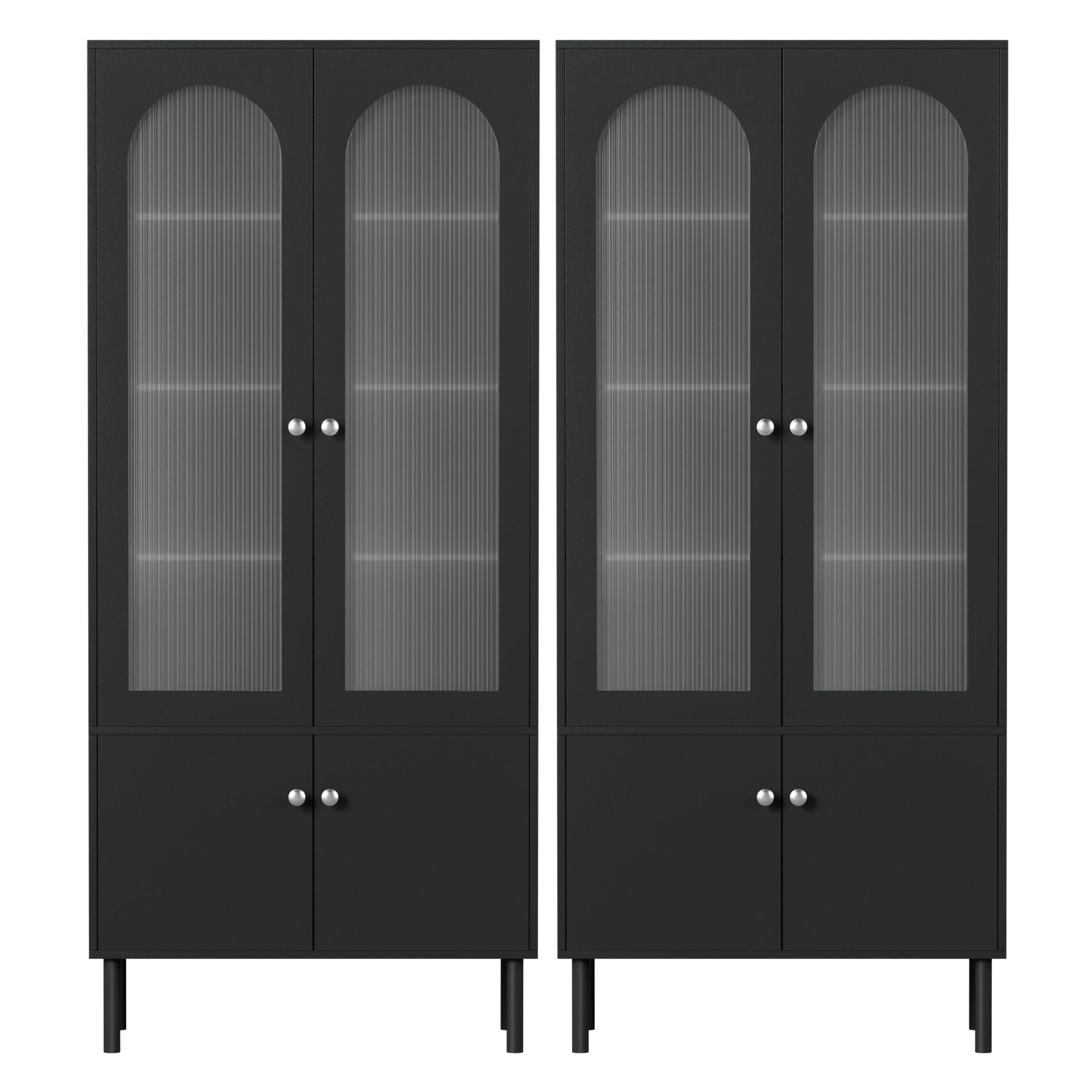 2x Buffet Sideboard Cabinet Pantry 5-Tier Storage Cupboard Fluted Black - Furniture > Dining > Buffets & Sideboards - Rivercity House & Home Co. (ABN 18 642 972 209) - Affordable Modern Furniture Australia