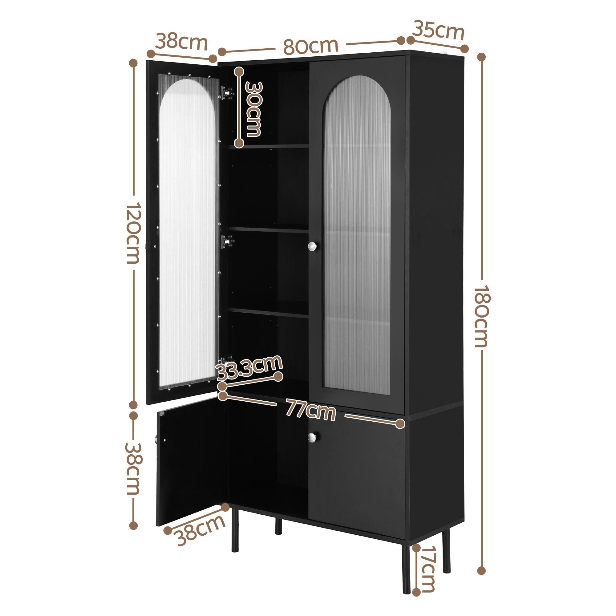 2x Buffet Sideboard Cabinet Pantry 5-Tier Storage Cupboard Fluted Black - Furniture > Dining > Buffets & Sideboards - Rivercity House & Home Co. (ABN 18 642 972 209) - Affordable Modern Furniture Australia