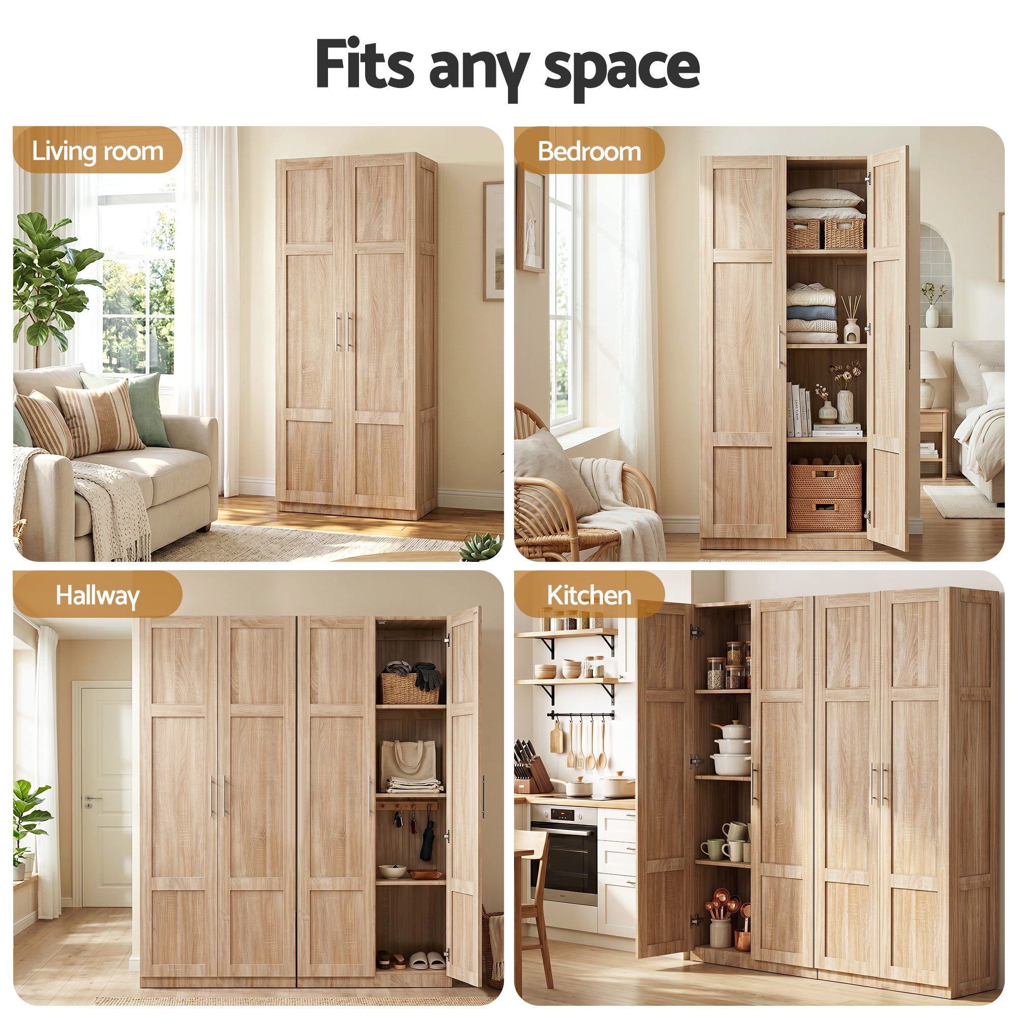 2x Buffet Sideboard Cabinet Pantry Hutch Kitchen Storage Organiser Pine - Furniture > Dining > Buffets & Sideboards - Rivercity House & Home Co. (ABN 18 642 972 209) - Affordable Modern Furniture Australia