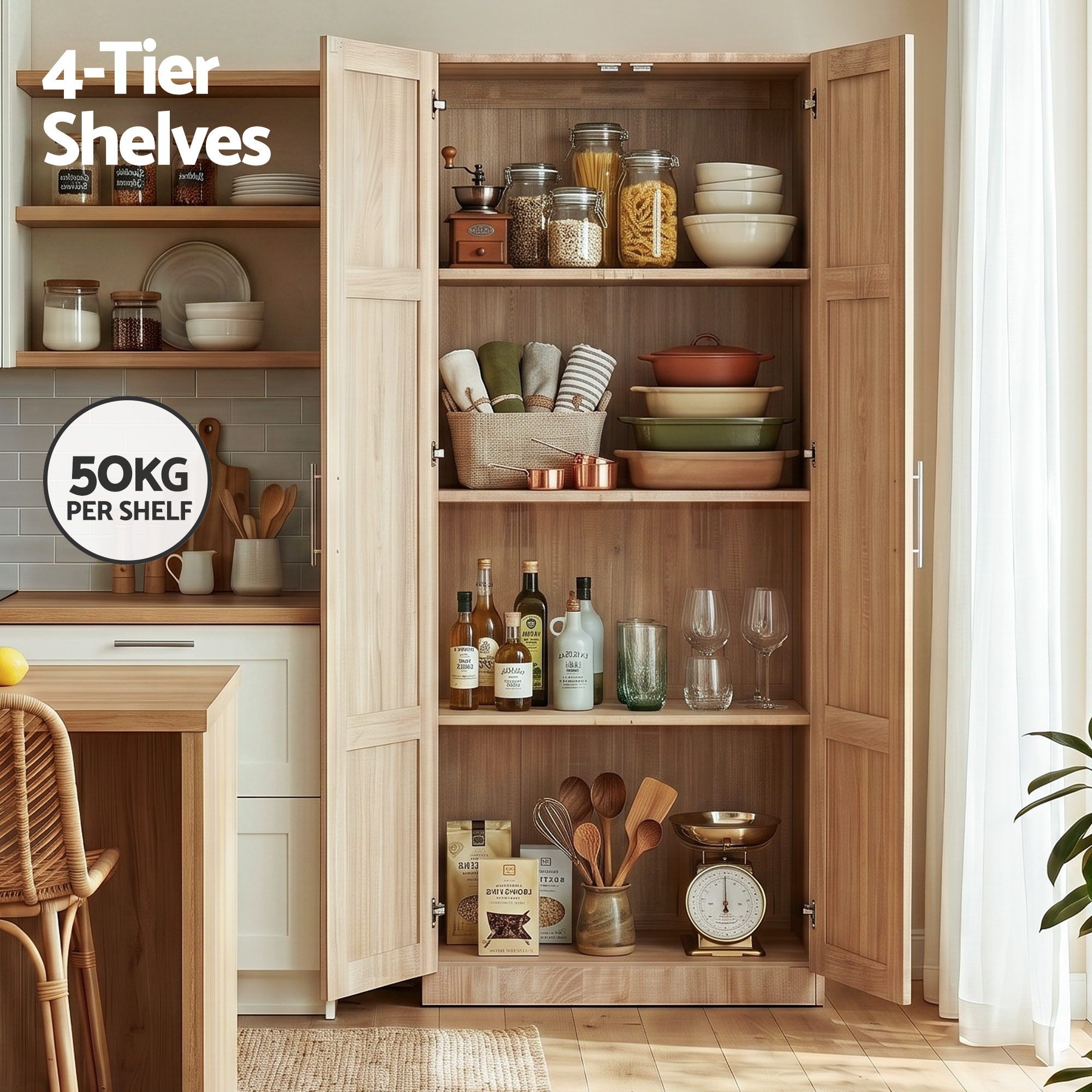 2x Buffet Sideboard Cabinet Pantry Hutch Kitchen Storage Organiser Pine - Furniture > Dining > Buffets & Sideboards - Rivercity House & Home Co. (ABN 18 642 972 209) - Affordable Modern Furniture Australia