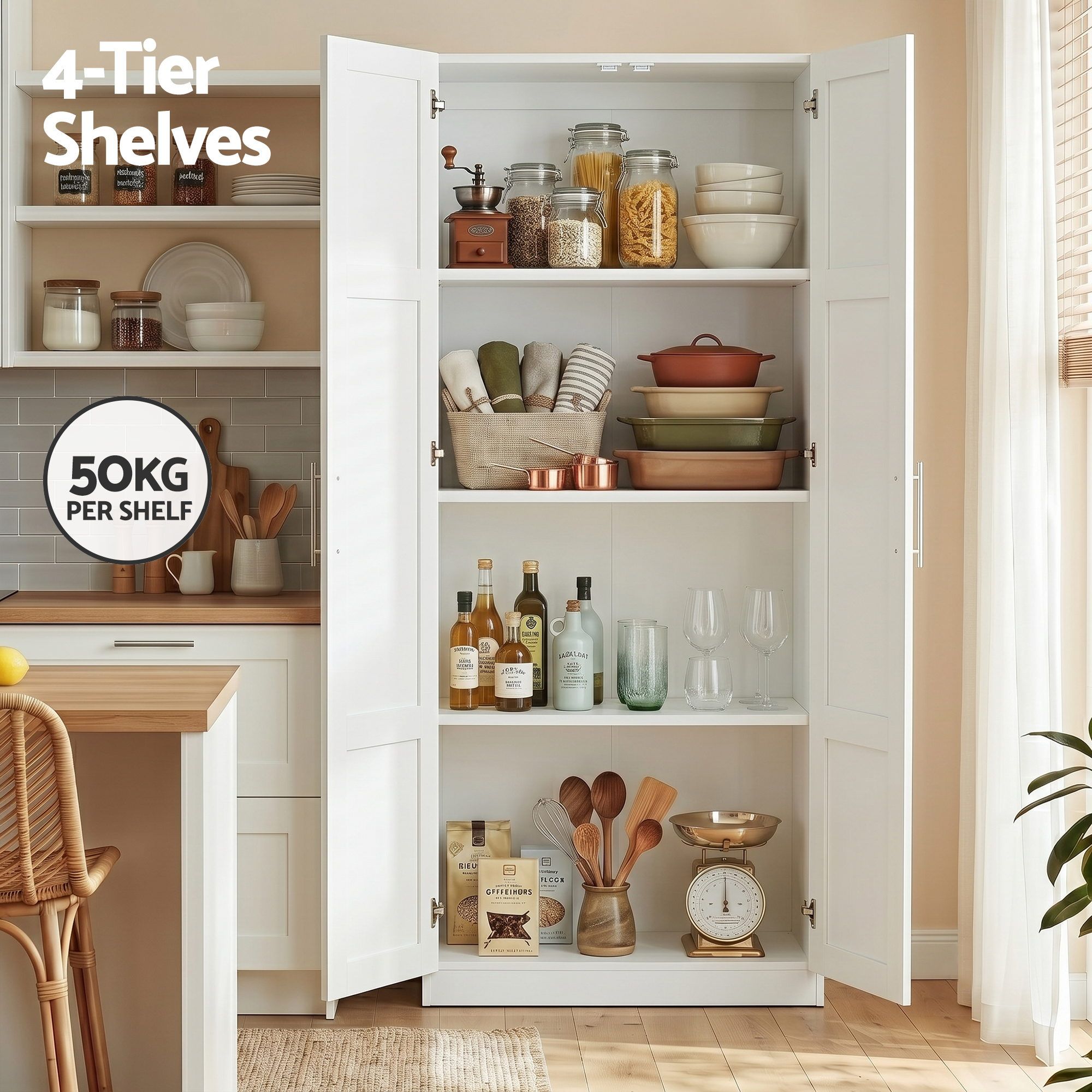 2x Buffet Sideboard Cabinet Pantry Hutch Kitchen Storage Organiser White - Furniture > Dining > Buffets & Sideboards - Rivercity House & Home Co. (ABN 18 642 972 209) - Affordable Modern Furniture Australia
