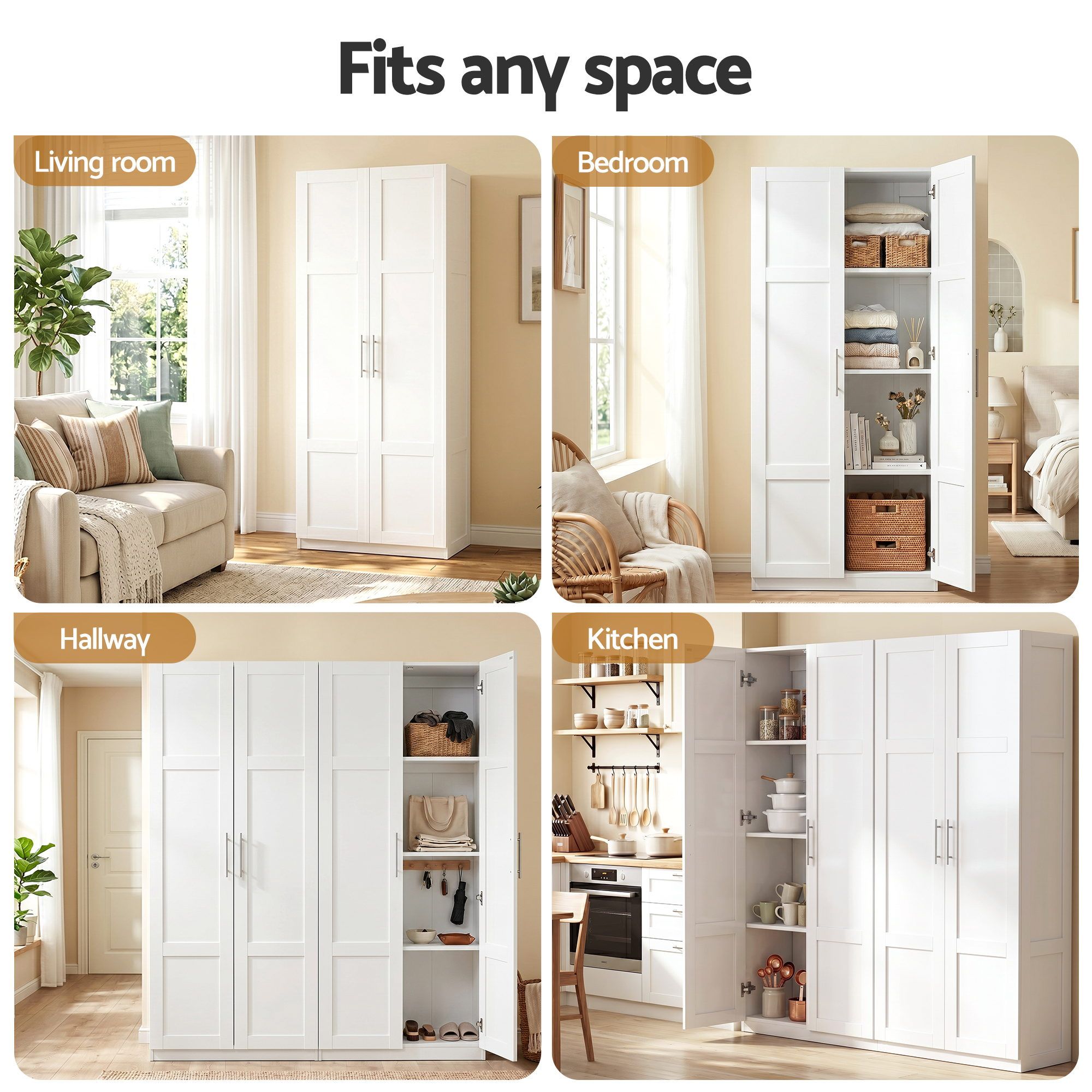 2x Buffet Sideboard Cabinet Pantry Hutch Kitchen Storage Organiser White - Furniture > Dining > Buffets & Sideboards - Rivercity House & Home Co. (ABN 18 642 972 209) - Affordable Modern Furniture Australia
