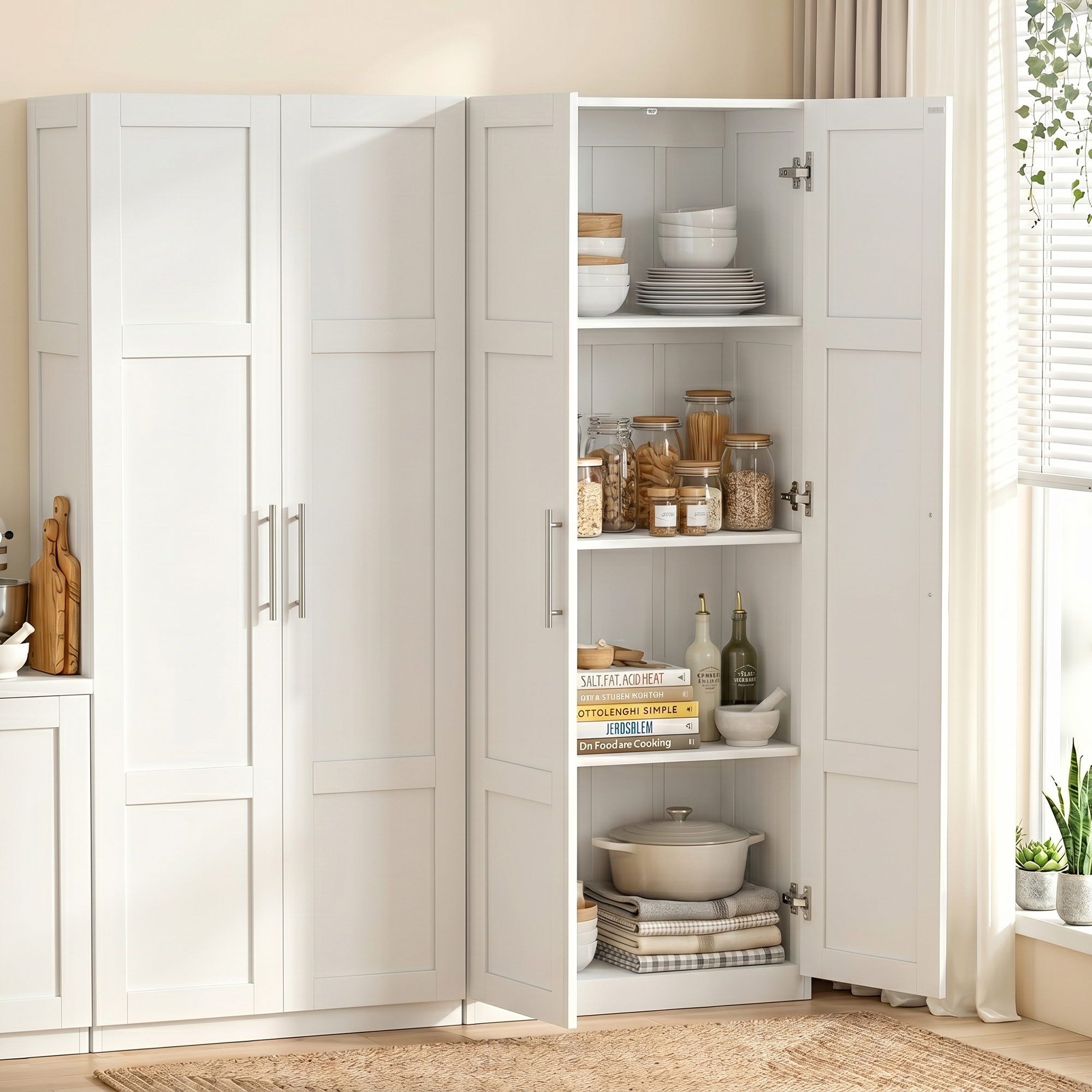 2x Buffet Sideboard Cabinet Pantry Hutch Kitchen Storage Organiser White - Furniture > Dining > Buffets & Sideboards - Rivercity House & Home Co. (ABN 18 642 972 209) - Affordable Modern Furniture Australia