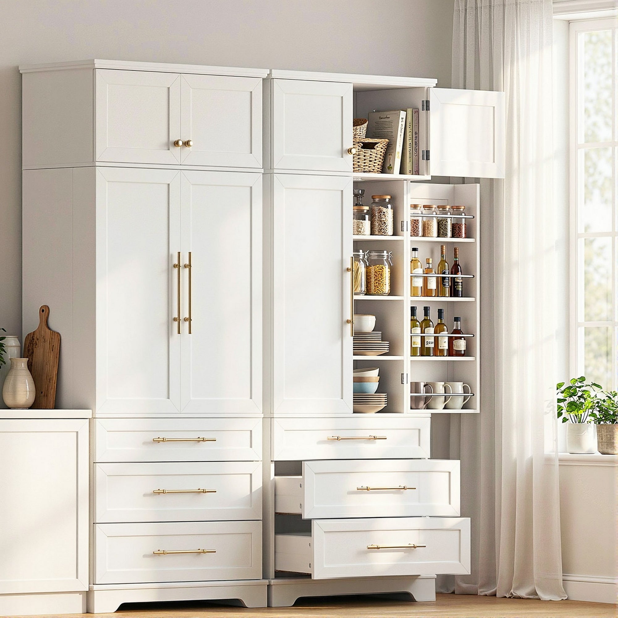 2X Buffet Sideboard Cabinet Pantry Kitchen Storage Cupboard Drawers Doors - Furniture > Dining > Buffets & Sideboards - Rivercity House & Home Co. (ABN 18 642 972 209) - Affordable Modern Furniture Australia