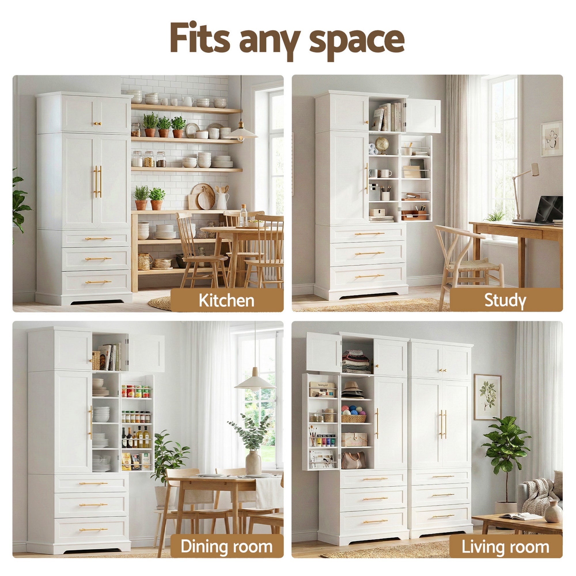 2X Buffet Sideboard Cabinet Pantry Kitchen Storage Cupboard Drawers Doors - Furniture > Dining > Buffets & Sideboards - Rivercity House & Home Co. (ABN 18 642 972 209) - Affordable Modern Furniture Australia