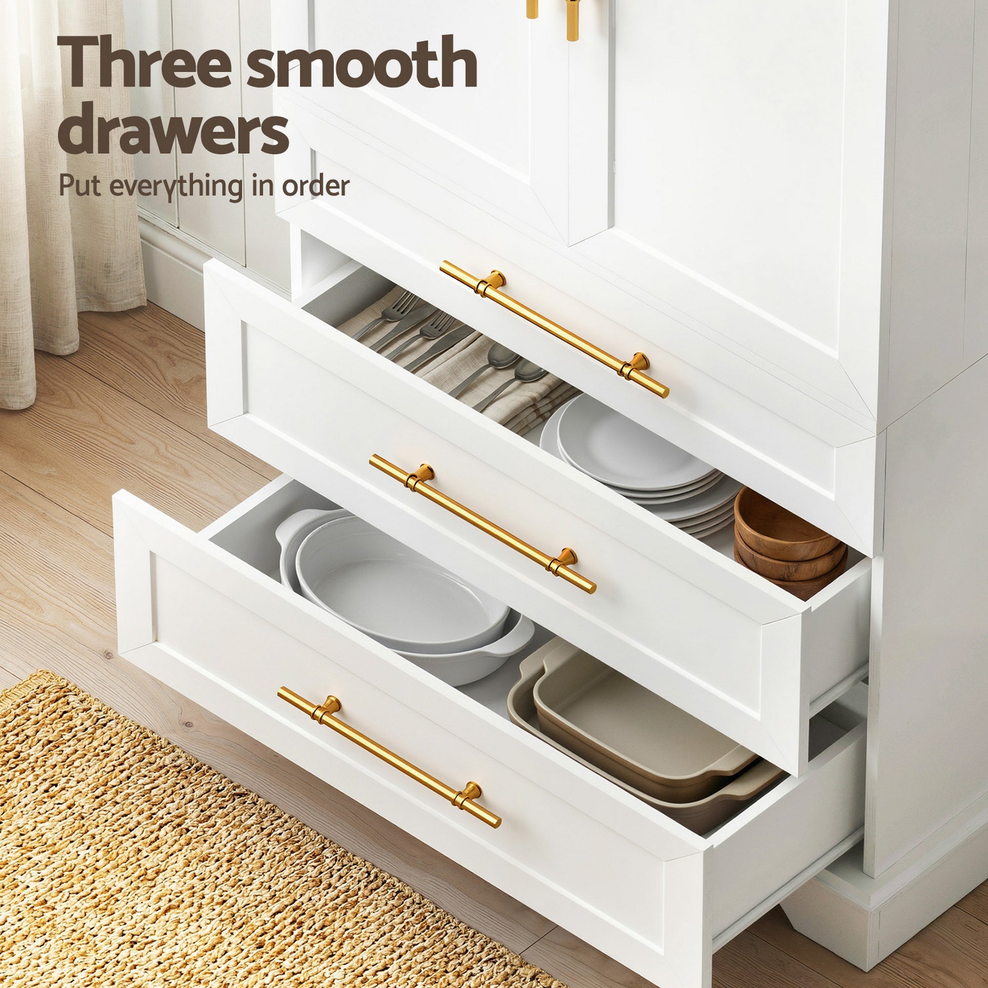 2X Buffet Sideboard Cabinet Pantry Kitchen Storage Cupboard Drawers Doors - Furniture > Dining > Buffets & Sideboards - Rivercity House & Home Co. (ABN 18 642 972 209) - Affordable Modern Furniture Australia
