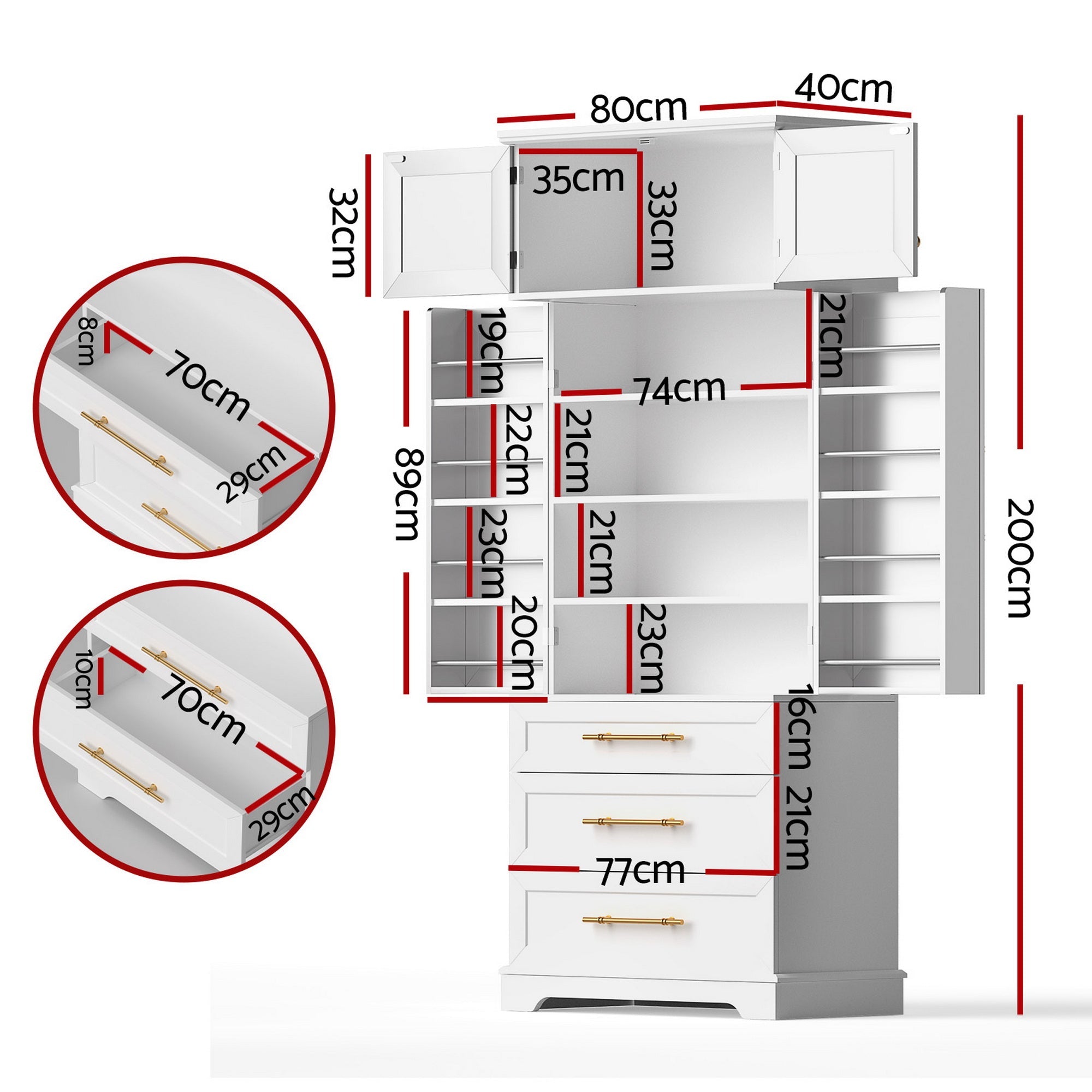 2X Buffet Sideboard Cabinet Pantry Kitchen Storage Cupboard Drawers Doors - Furniture > Dining > Buffets & Sideboards - Rivercity House & Home Co. (ABN 18 642 972 209) - Affordable Modern Furniture Australia
