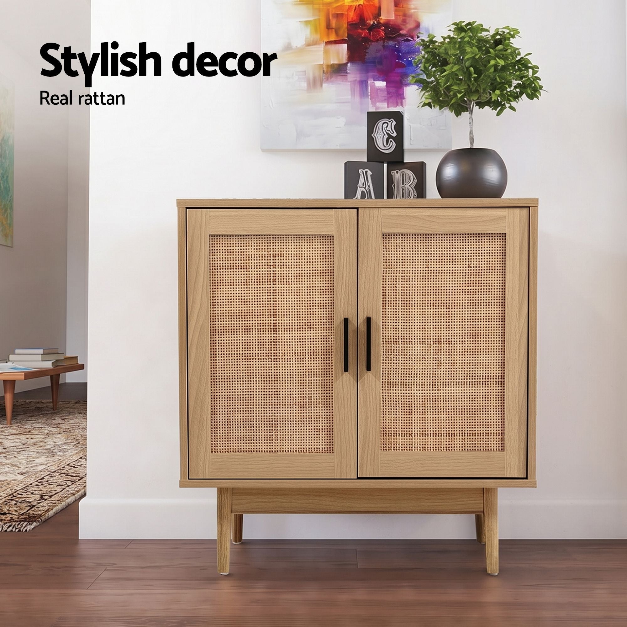 2x Buffet Sideboard Cabinet Rattan Cupboard 2 Doors Storage Pantry BRIONY - Furniture > Dining > Buffets & Sideboards - Rivercity House & Home Co. (ABN 18 642 972 209) - Affordable Modern Furniture Australia