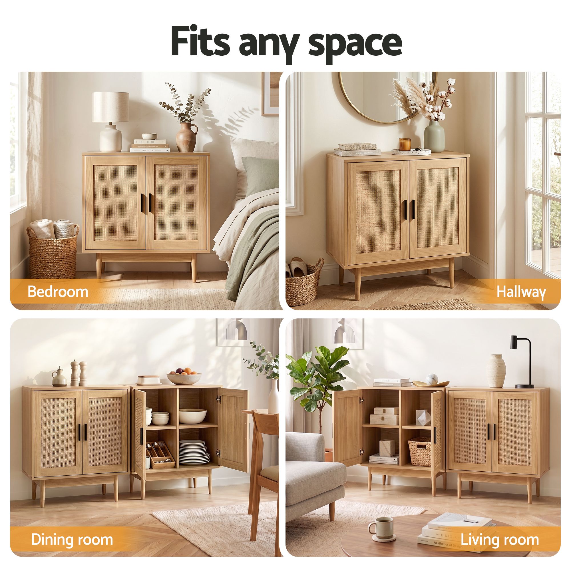 2x Buffet Sideboard Cabinet Rattan Cupboard 2 Doors Storage Pantry BRIONY - Furniture > Dining > Buffets & Sideboards - Rivercity House & Home Co. (ABN 18 642 972 209) - Affordable Modern Furniture Australia