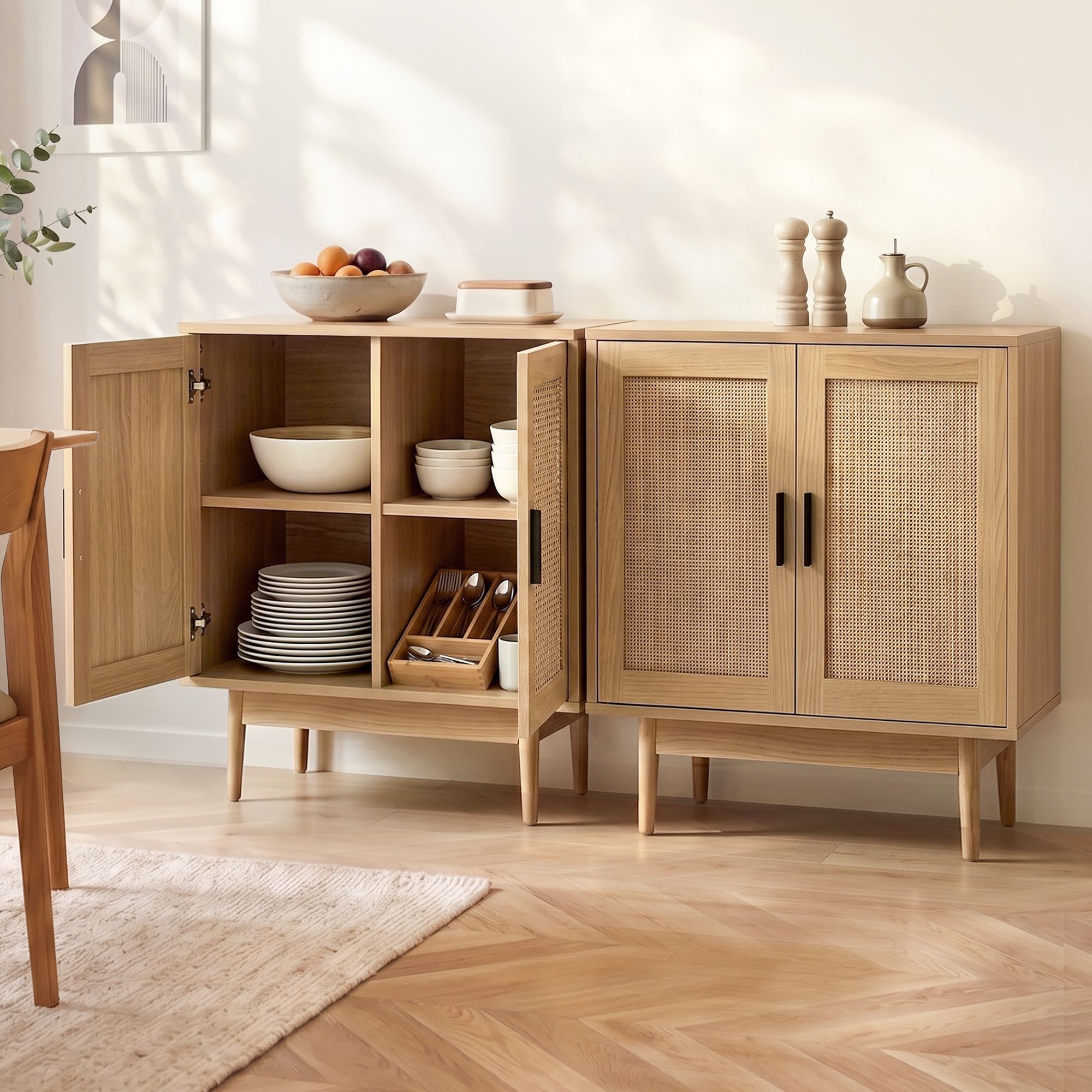 2x Buffet Sideboard Cabinet Rattan Cupboard 2 Doors Storage Pantry BRIONY - Furniture > Dining > Buffets & Sideboards - Rivercity House & Home Co. (ABN 18 642 972 209) - Affordable Modern Furniture Australia