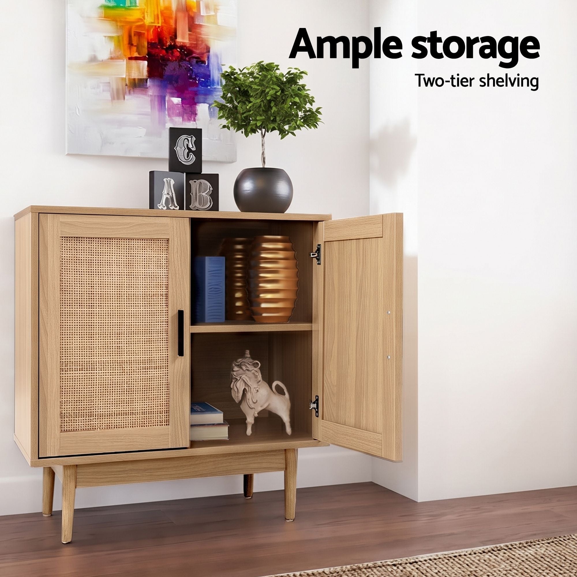 2x Buffet Sideboard Cabinet Rattan Cupboard 2 Doors Storage Pantry BRIONY - Furniture > Dining > Buffets & Sideboards - Rivercity House & Home Co. (ABN 18 642 972 209) - Affordable Modern Furniture Australia