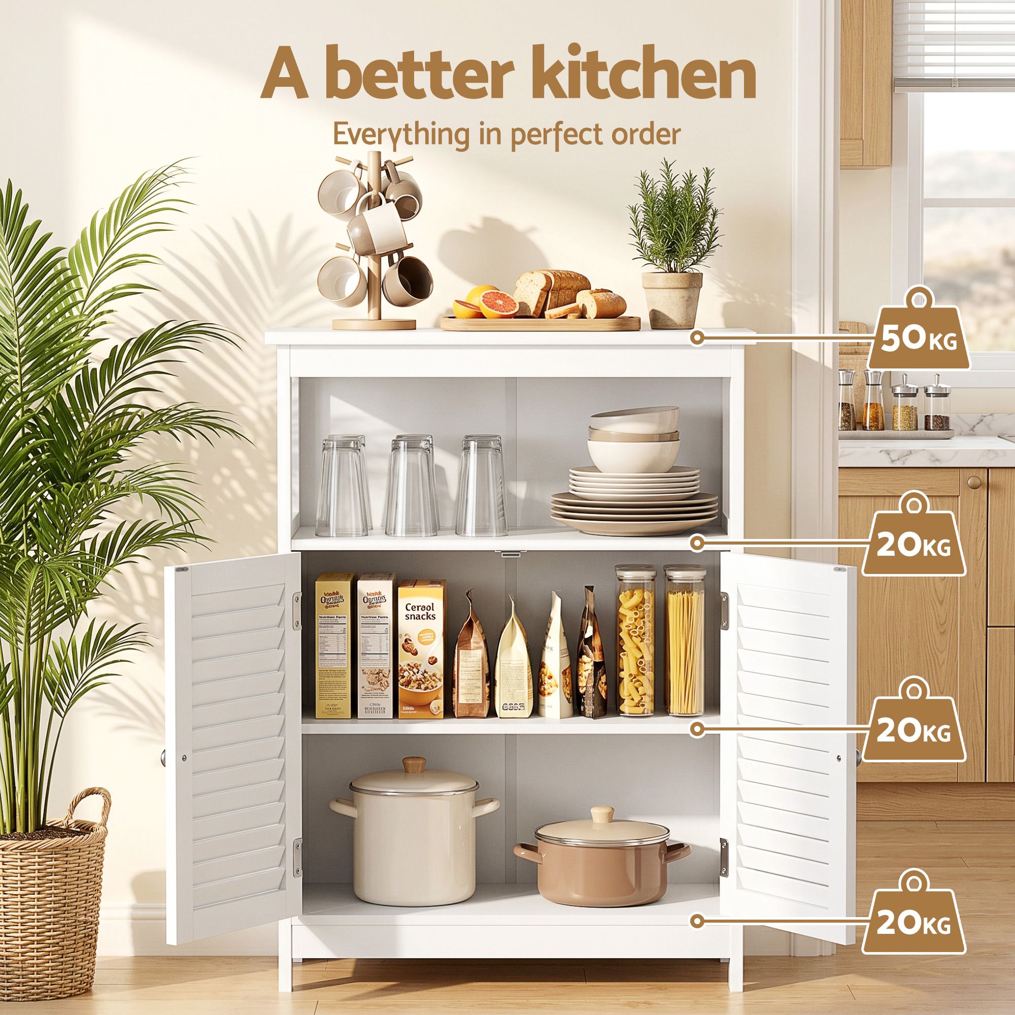 2x Buffet Sideboard Cabinet Server Cupboard Kitchen Bathroom Storage IVOR - Furniture > Dining > Buffets & Sideboards - Rivercity House & Home Co. (ABN 18 642 972 209) - Affordable Modern Furniture Australia