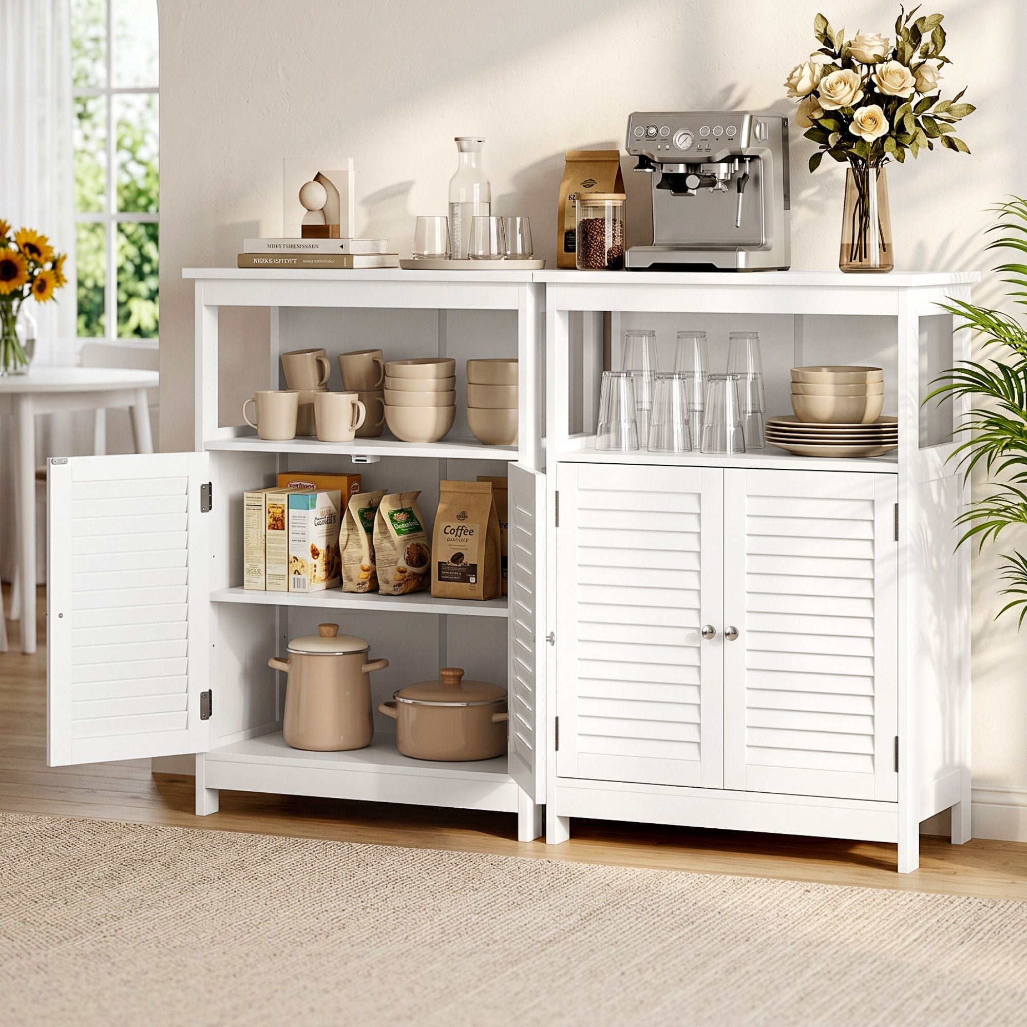 2x Buffet Sideboard Cabinet Server Cupboard Kitchen Bathroom Storage IVOR - Furniture > Dining > Buffets & Sideboards - Rivercity House & Home Co. (ABN 18 642 972 209) - Affordable Modern Furniture Australia
