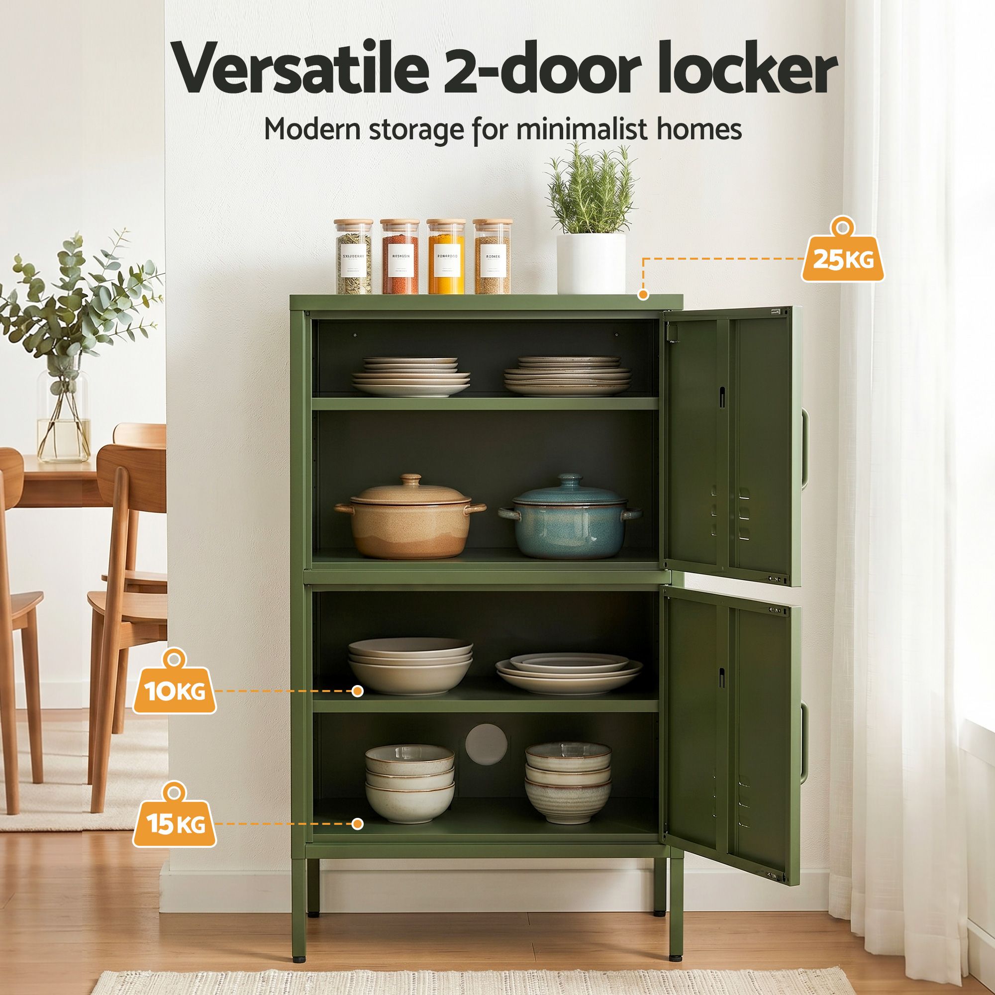 2x Buffet Sideboard Cabinet Storage Cupboard 2 Doors Metal Green DOUBLE - Furniture > Dining > Buffets & Sideboards - Rivercity House & Home Co. (ABN 18 642 972 209) - Affordable Modern Furniture Australia