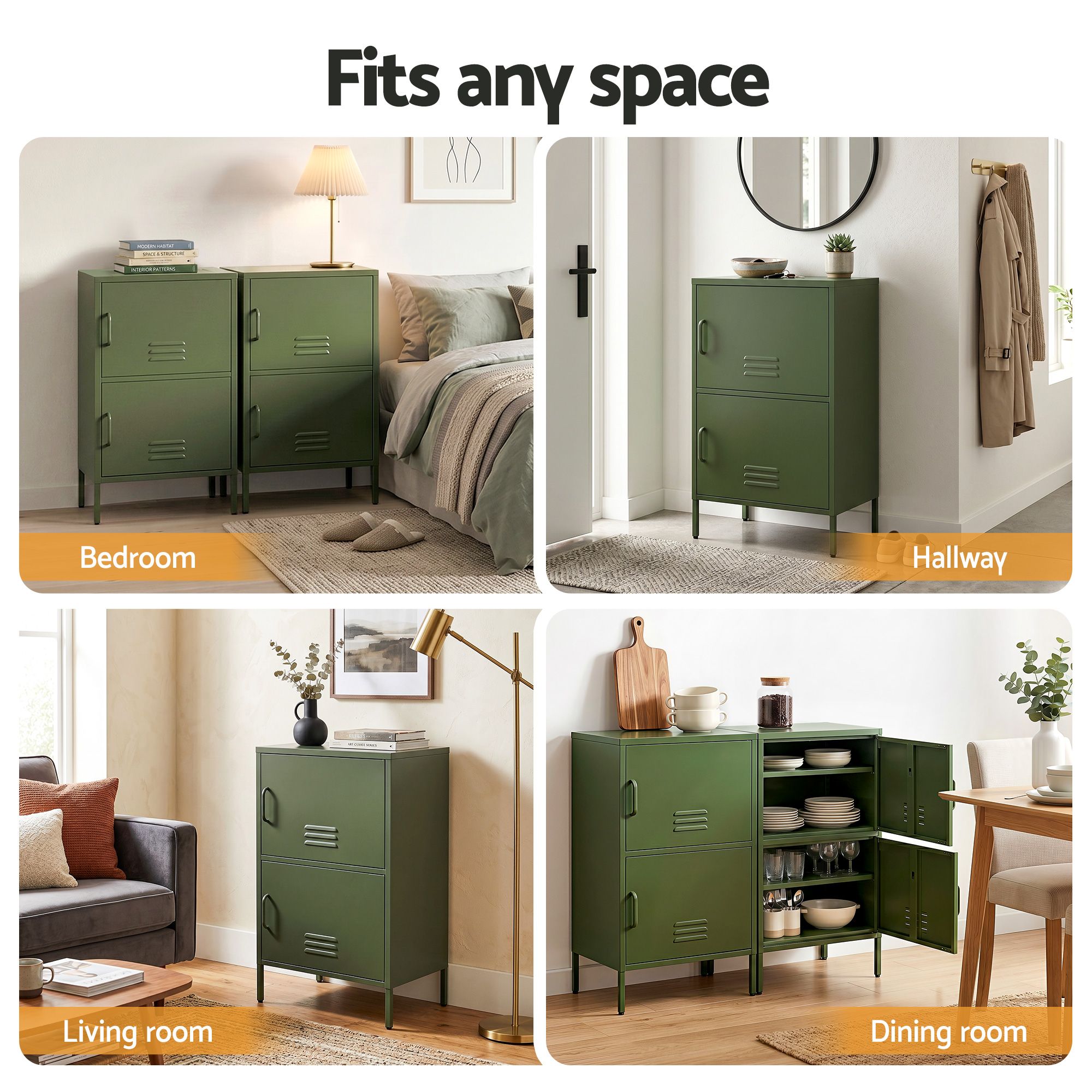 2x Buffet Sideboard Cabinet Storage Cupboard 2 Doors Metal Green DOUBLE - Furniture > Dining > Buffets & Sideboards - Rivercity House & Home Co. (ABN 18 642 972 209) - Affordable Modern Furniture Australia