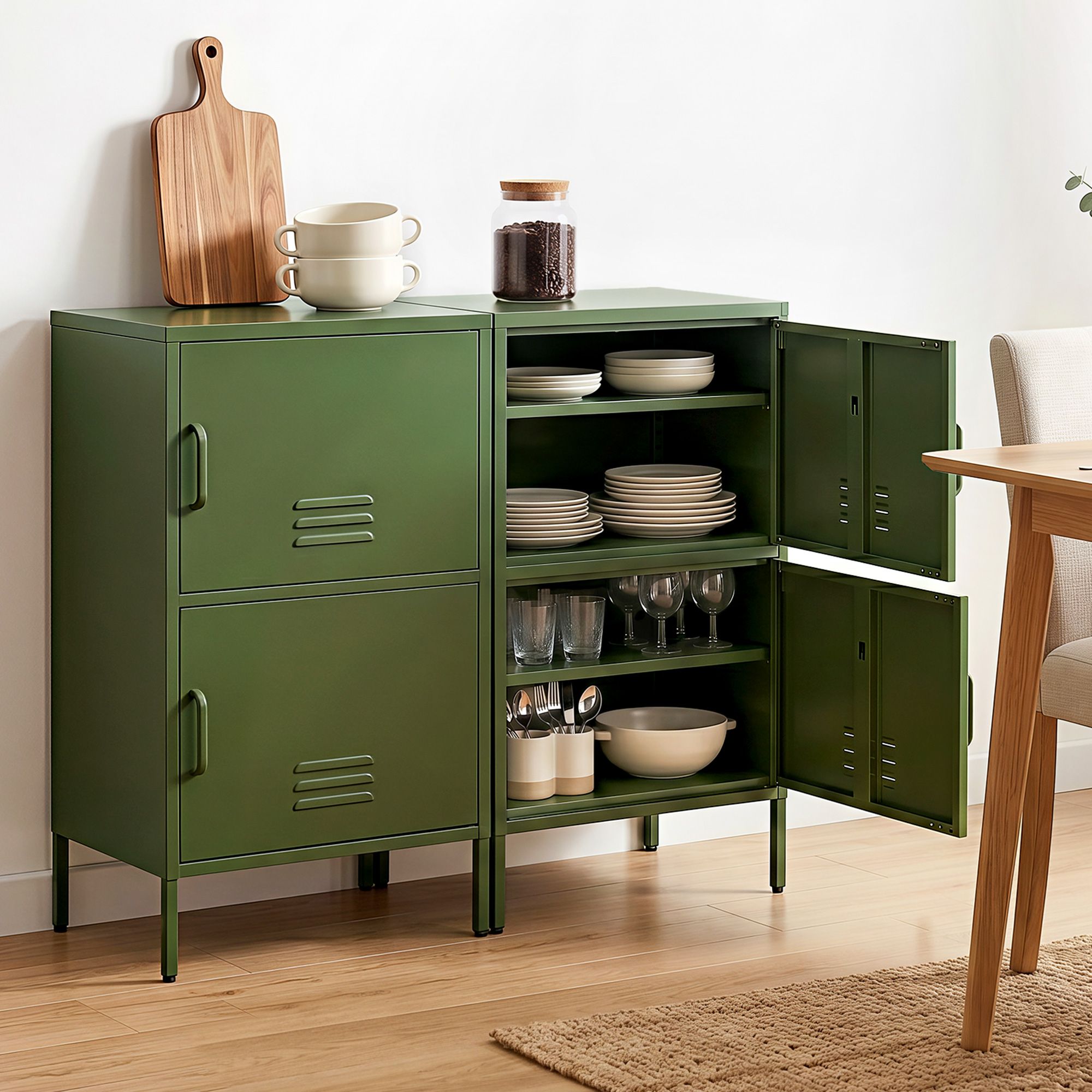2x Buffet Sideboard Cabinet Storage Cupboard 2 Doors Metal Green DOUBLE - Furniture > Dining > Buffets & Sideboards - Rivercity House & Home Co. (ABN 18 642 972 209) - Affordable Modern Furniture Australia