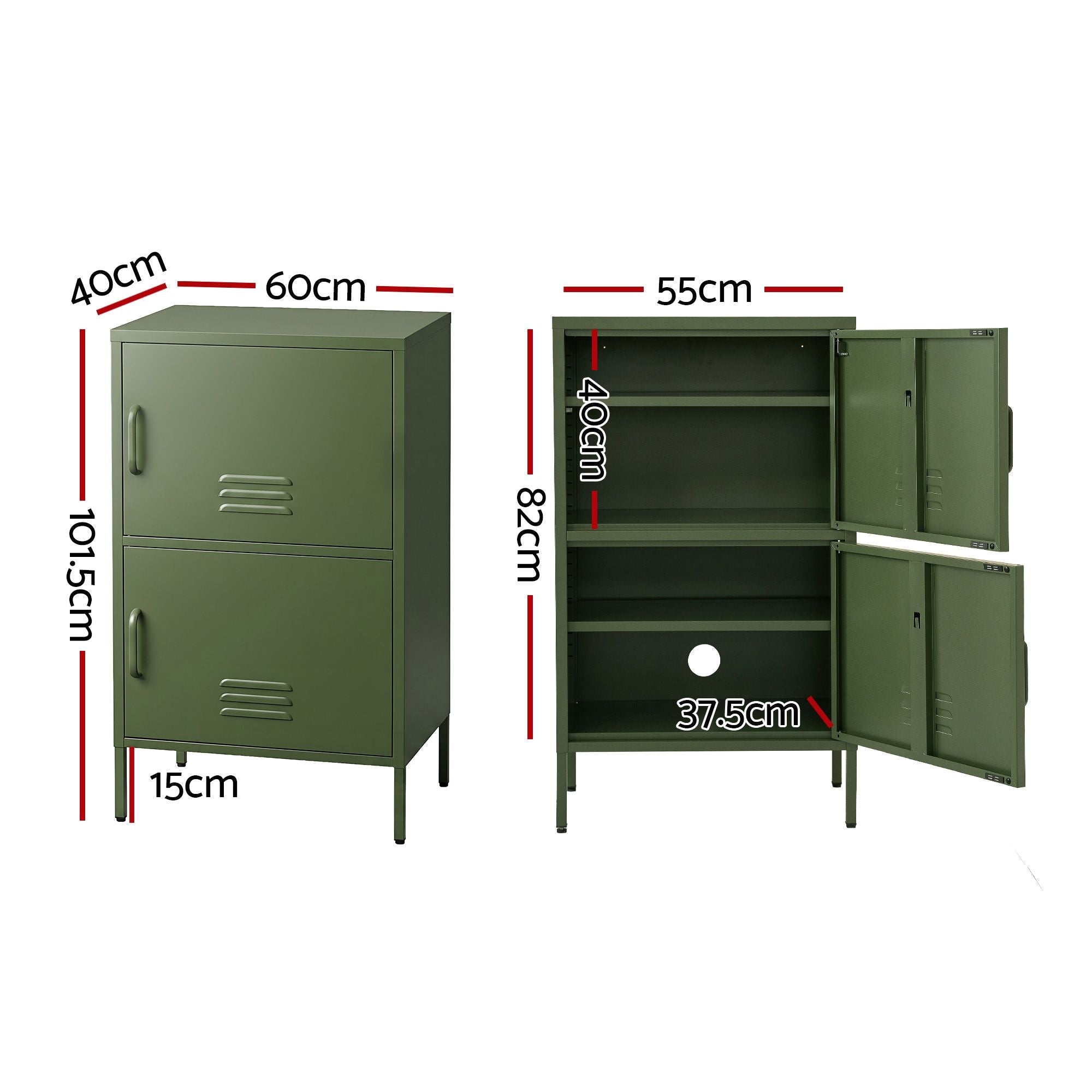 2x Buffet Sideboard Cabinet Storage Cupboard 2 Doors Metal Green DOUBLE - Furniture > Dining > Buffets & Sideboards - Rivercity House & Home Co. (ABN 18 642 972 209) - Affordable Modern Furniture Australia