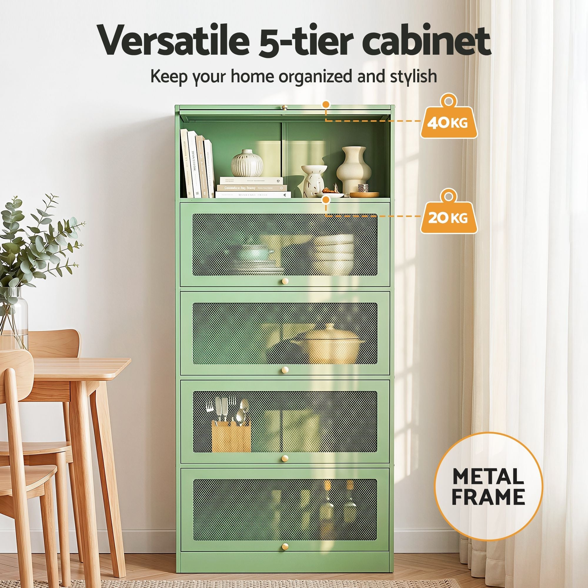 2x Buffet Sideboard Cabinet Storage Cupboard Mesh Doors Metal ELIA Green - Furniture > Dining > Buffets & Sideboards - Rivercity House & Home Co. (ABN 18 642 972 209) - Affordable Modern Furniture Australia