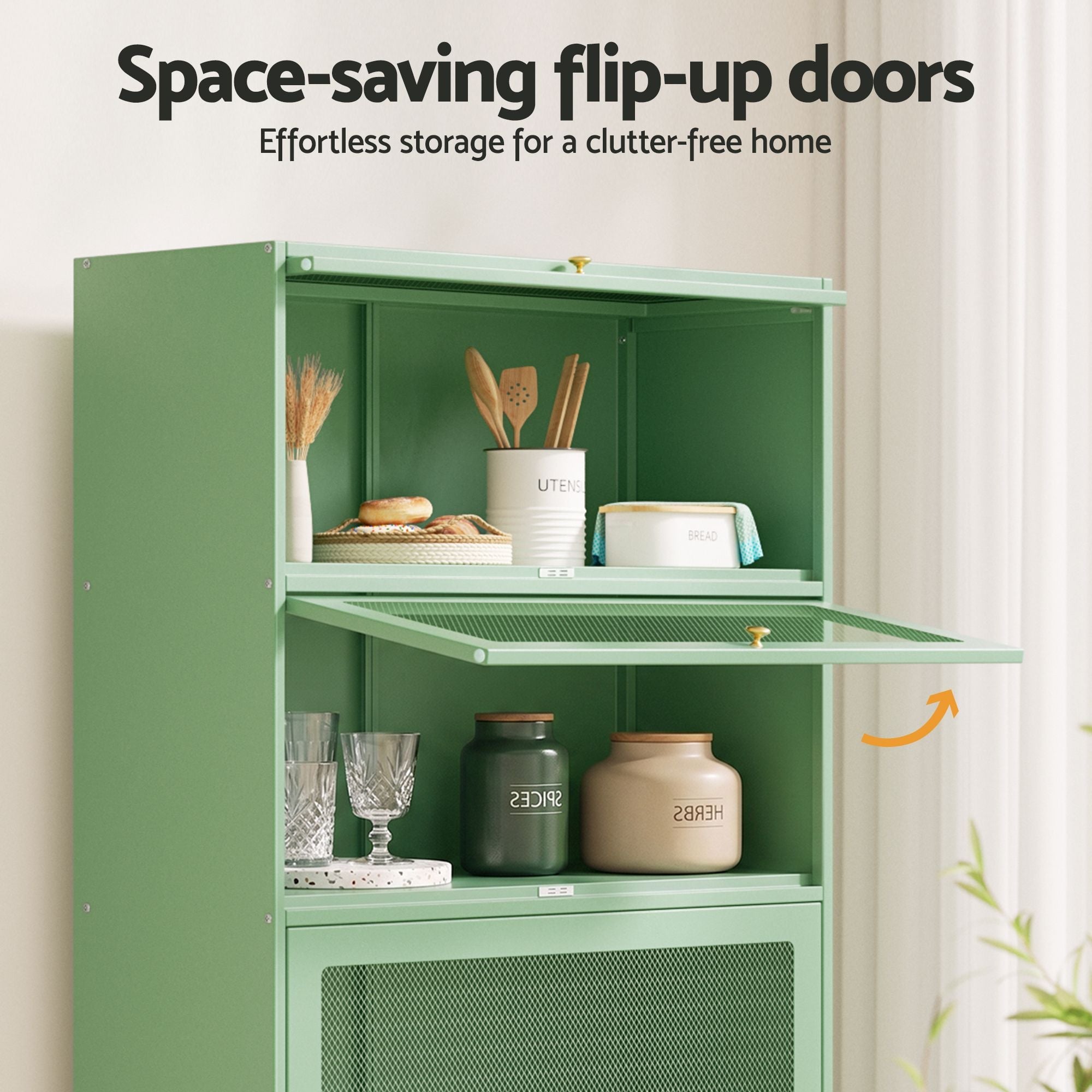 2x Buffet Sideboard Cabinet Storage Cupboard Mesh Doors Metal ELIA Green - Furniture > Dining > Buffets & Sideboards - Rivercity House & Home Co. (ABN 18 642 972 209) - Affordable Modern Furniture Australia