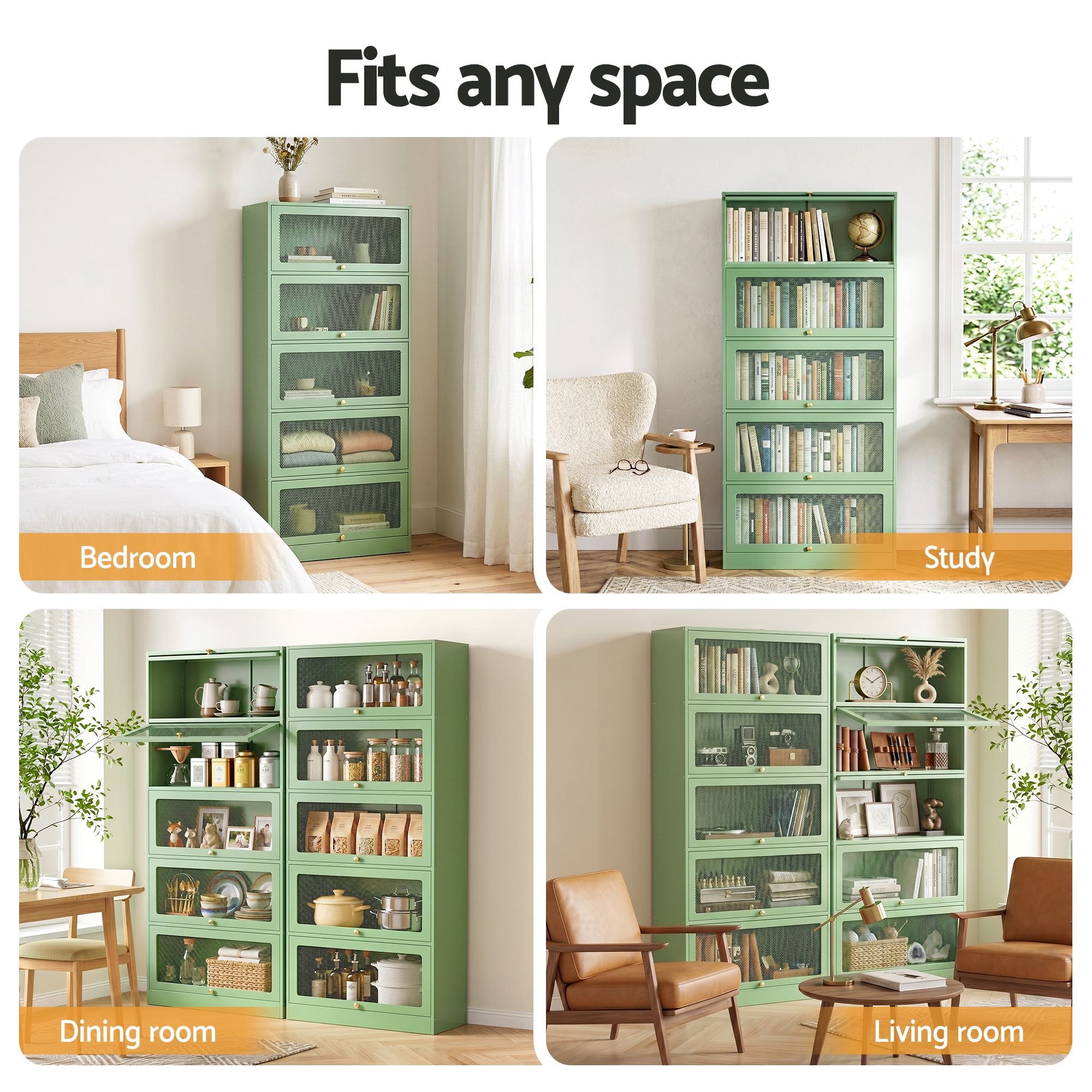 2x Buffet Sideboard Cabinet Storage Cupboard Mesh Doors Metal ELIA Green - Furniture > Dining > Buffets & Sideboards - Rivercity House & Home Co. (ABN 18 642 972 209) - Affordable Modern Furniture Australia