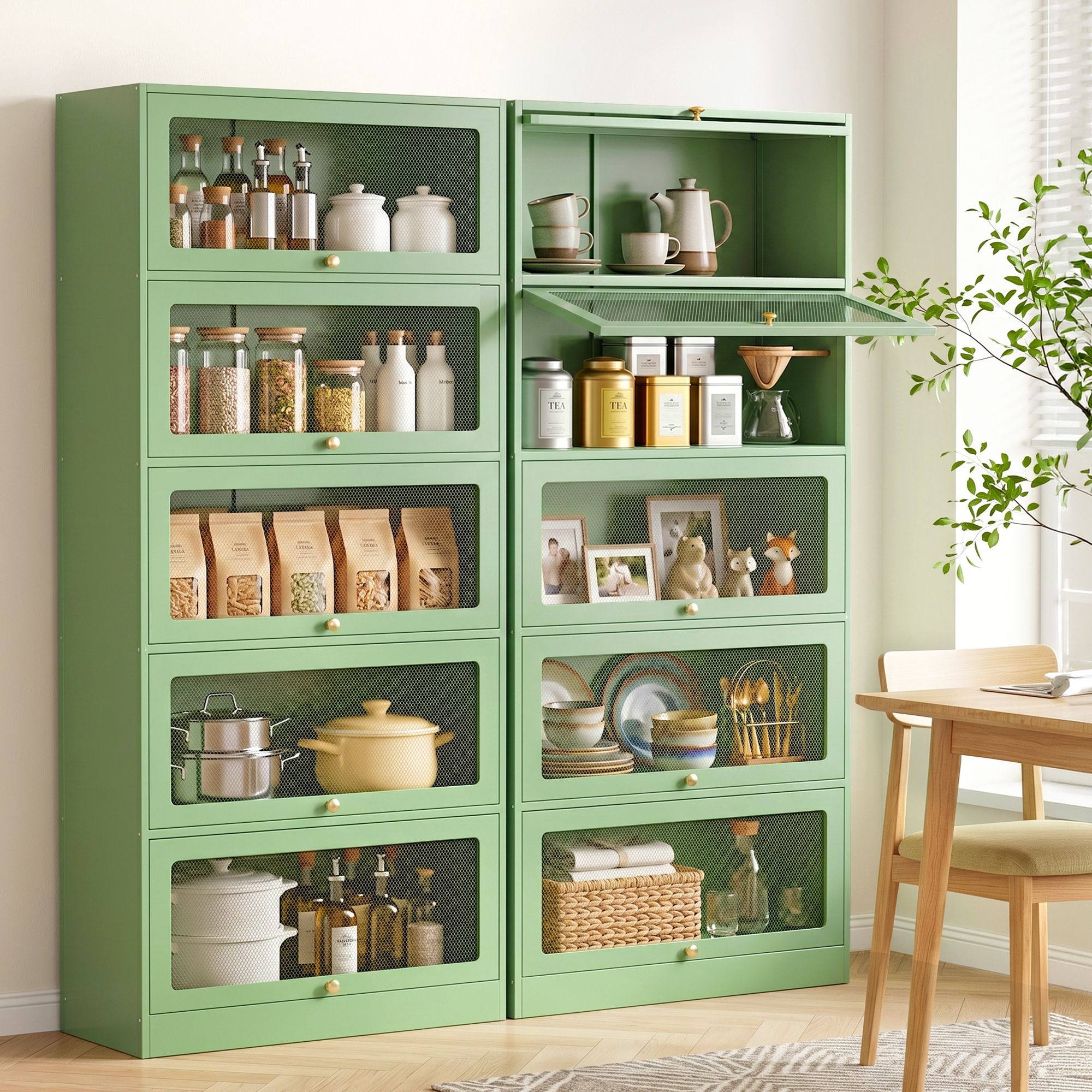 2x Buffet Sideboard Cabinet Storage Cupboard Mesh Doors Metal ELIA Green - Furniture > Dining > Buffets & Sideboards - Rivercity House & Home Co. (ABN 18 642 972 209) - Affordable Modern Furniture Australia
