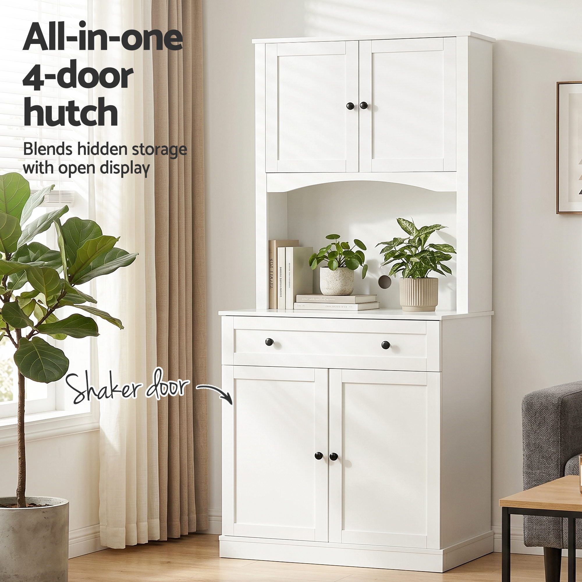 2x Buffet Sideboard Hutch Pantry Cabinet Kitchen Storage BEINI White - Furniture > Dining > Buffets & Sideboards - Rivercity House & Home Co. (ABN 18 642 972 209) - Affordable Modern Furniture Australia