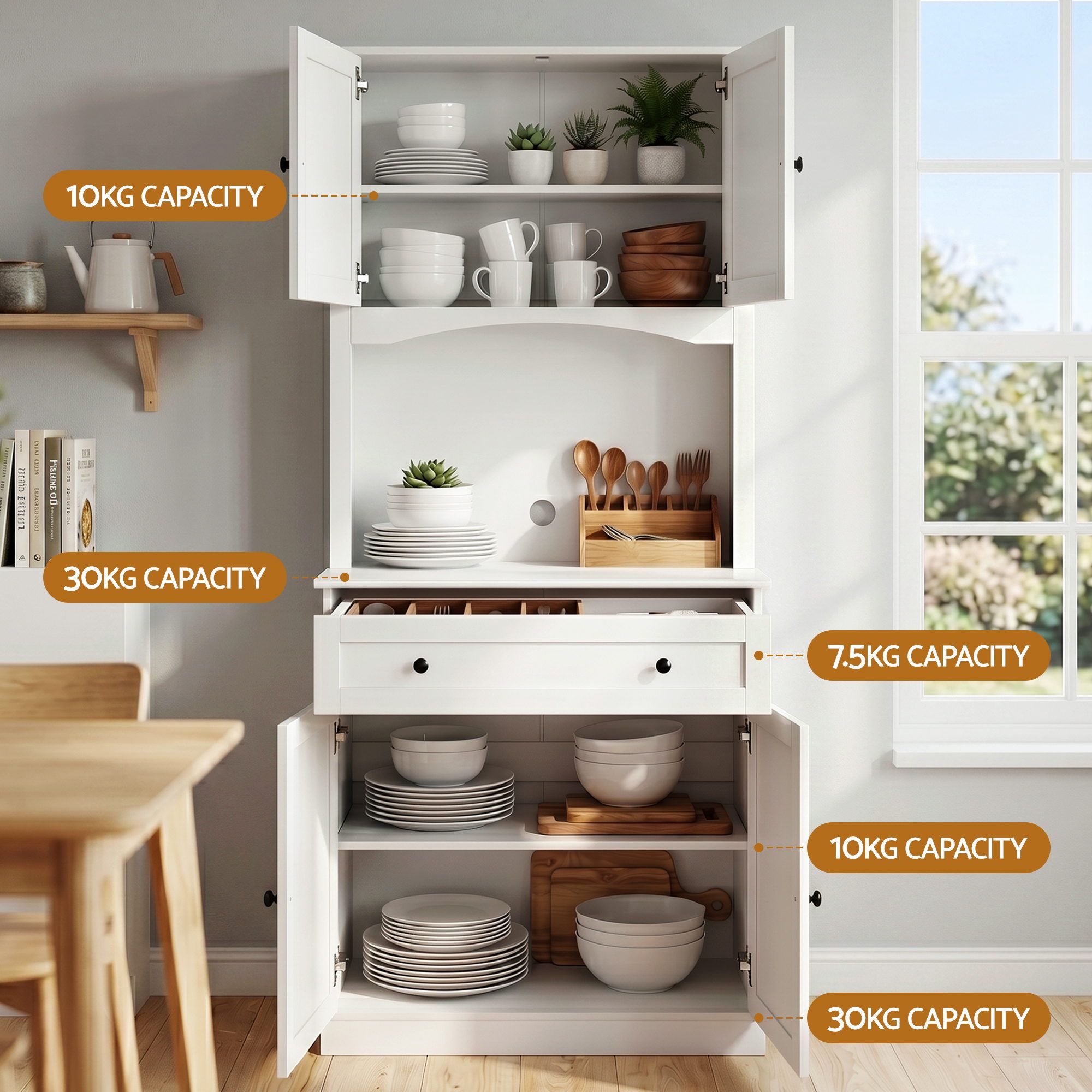 2x Buffet Sideboard Hutch Pantry Cabinet Kitchen Storage BEINI White - Furniture > Dining > Buffets & Sideboards - Rivercity House & Home Co. (ABN 18 642 972 209) - Affordable Modern Furniture Australia