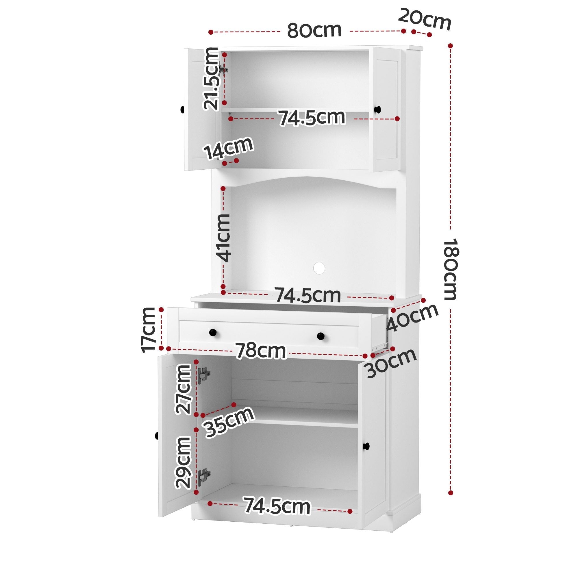 2x Buffet Sideboard Hutch Pantry Cabinet Kitchen Storage BEINI White - Furniture > Dining > Buffets & Sideboards - Rivercity House & Home Co. (ABN 18 642 972 209) - Affordable Modern Furniture Australia