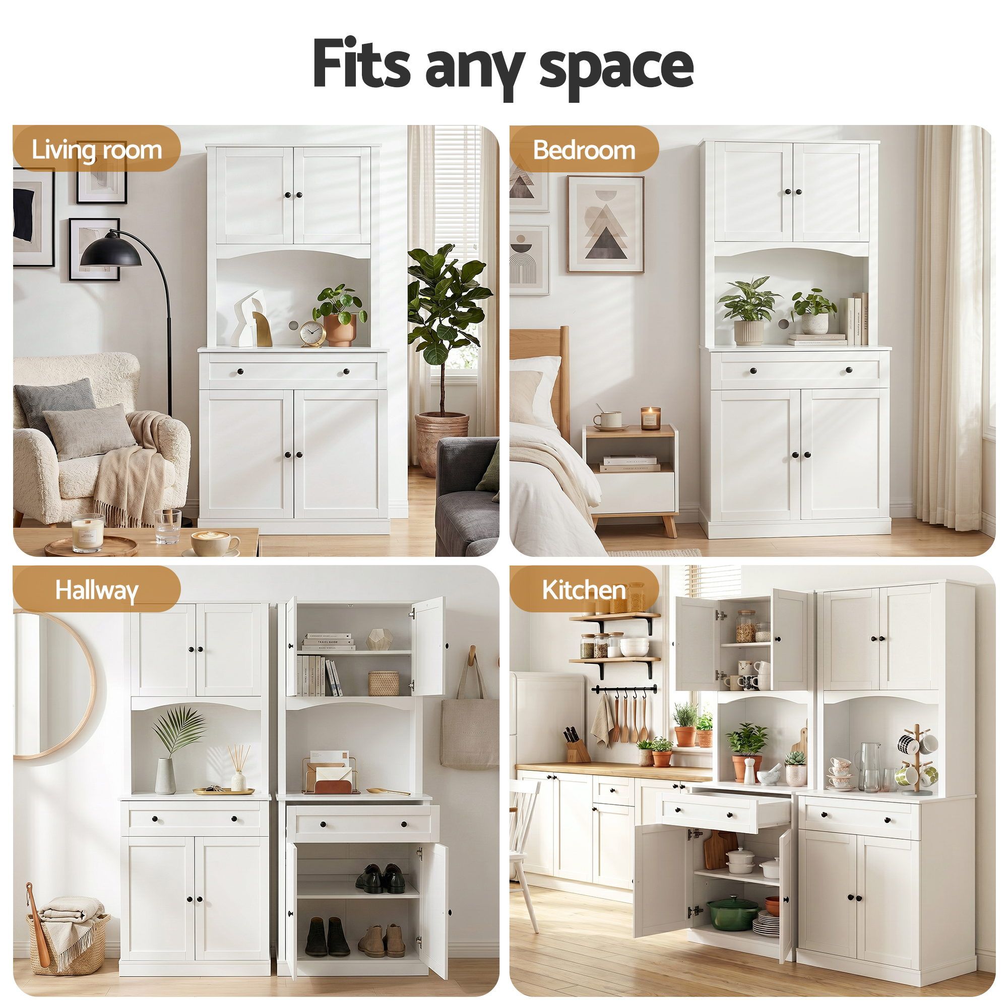 2x Buffet Sideboard Hutch Pantry Cabinet Kitchen Storage BEINI White - Furniture > Dining > Buffets & Sideboards - Rivercity House & Home Co. (ABN 18 642 972 209) - Affordable Modern Furniture Australia