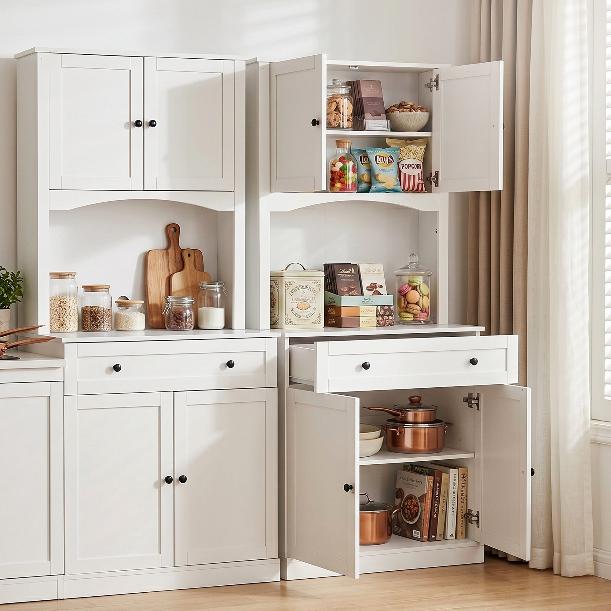 2x Buffet Sideboard Hutch Pantry Cabinet Kitchen Storage BEINI White - Furniture > Dining > Buffets & Sideboards - Rivercity House & Home Co. (ABN 18 642 972 209) - Affordable Modern Furniture Australia