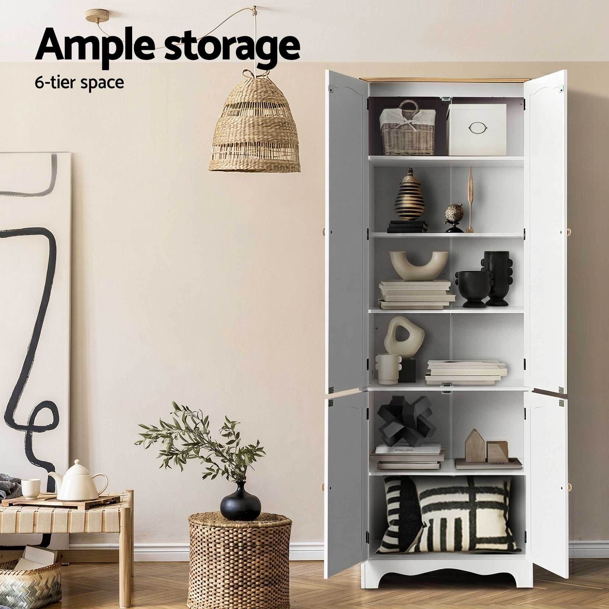 2x Buffet Sideboard Pantry Cabinet Cupboard 6-Tiers Storage Shelves BERNE - Furniture > Dining > Buffets & Sideboards - Rivercity House & Home Co. (ABN 18 642 972 209) - Affordable Modern Furniture Australia