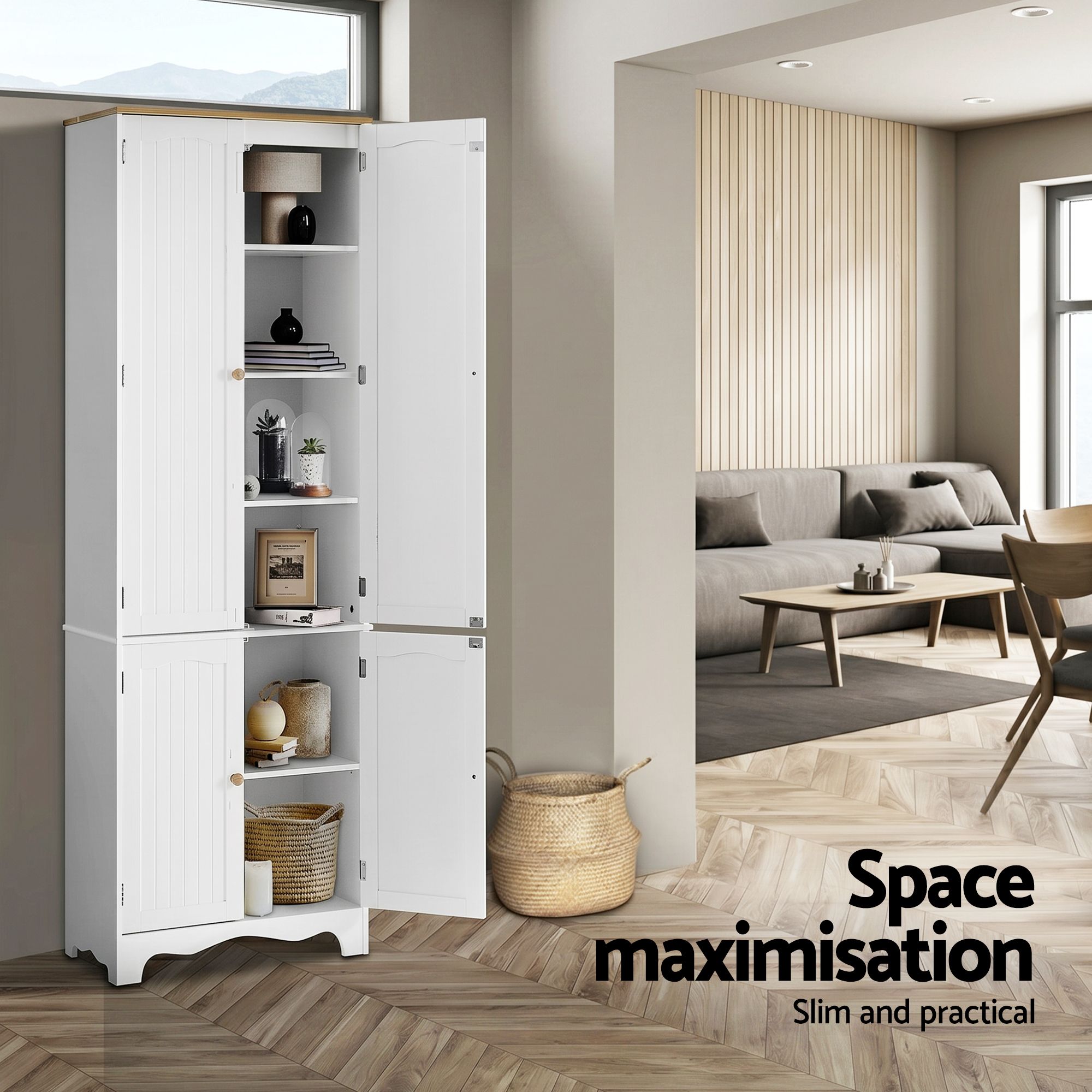 2x Buffet Sideboard Pantry Cabinet Cupboard 6-Tiers Storage Shelves BERNE - Furniture > Dining > Buffets & Sideboards - Rivercity House & Home Co. (ABN 18 642 972 209) - Affordable Modern Furniture Australia