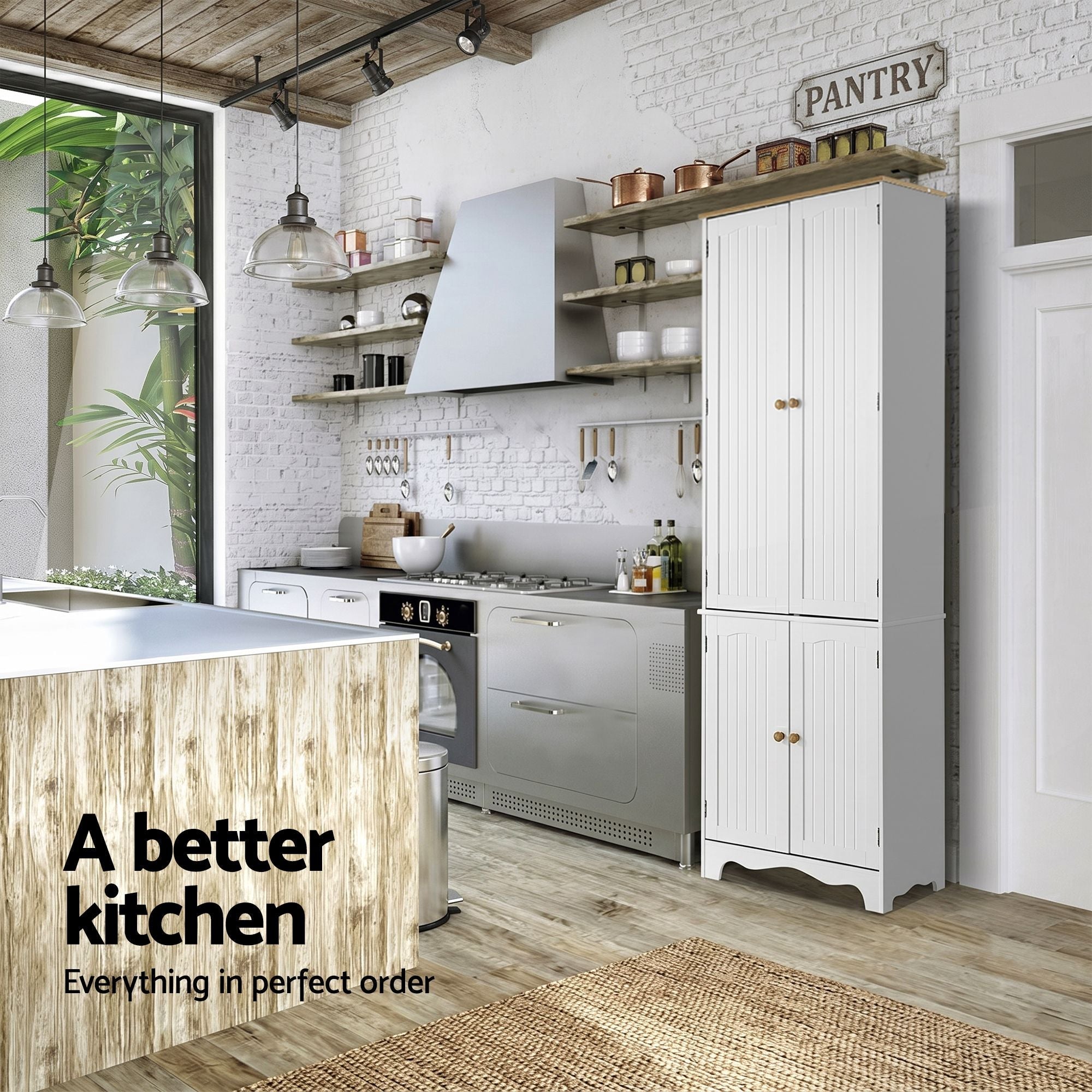 2x Buffet Sideboard Pantry Cabinet Cupboard 6-Tiers Storage Shelves BERNE - Furniture > Dining > Buffets & Sideboards - Rivercity House & Home Co. (ABN 18 642 972 209) - Affordable Modern Furniture Australia