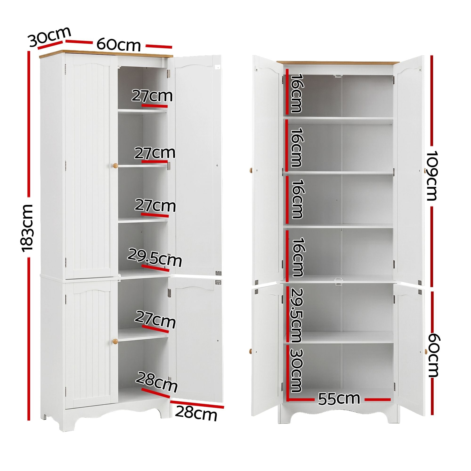 2x Buffet Sideboard Pantry Cabinet Cupboard 6-Tiers Storage Shelves BERNE - Furniture > Dining > Buffets & Sideboards - Rivercity House & Home Co. (ABN 18 642 972 209) - Affordable Modern Furniture Australia