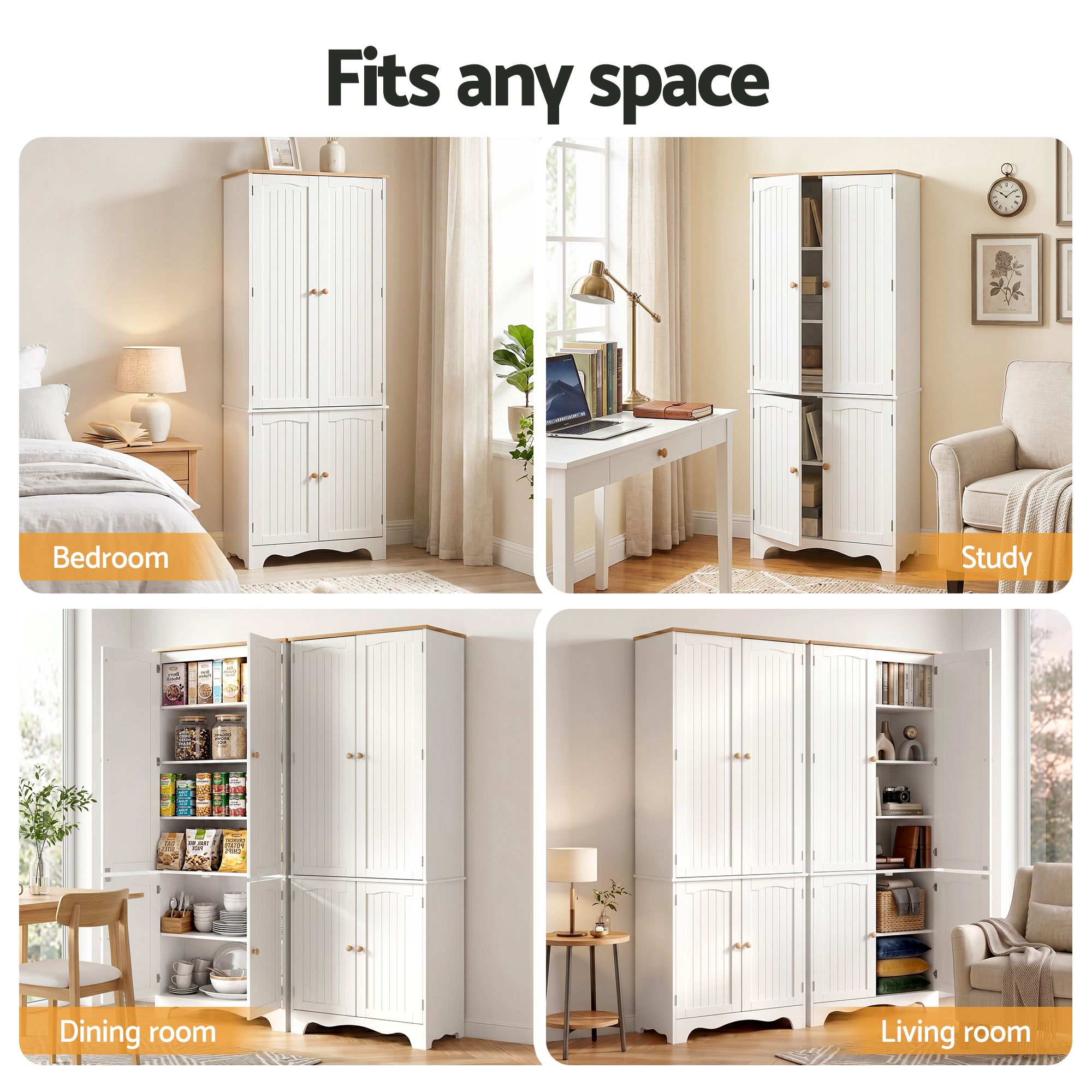 2x Buffet Sideboard Pantry Cabinet Cupboard 6-Tiers Storage Shelves BERNE - Furniture > Dining > Buffets & Sideboards - Rivercity House & Home Co. (ABN 18 642 972 209) - Affordable Modern Furniture Australia