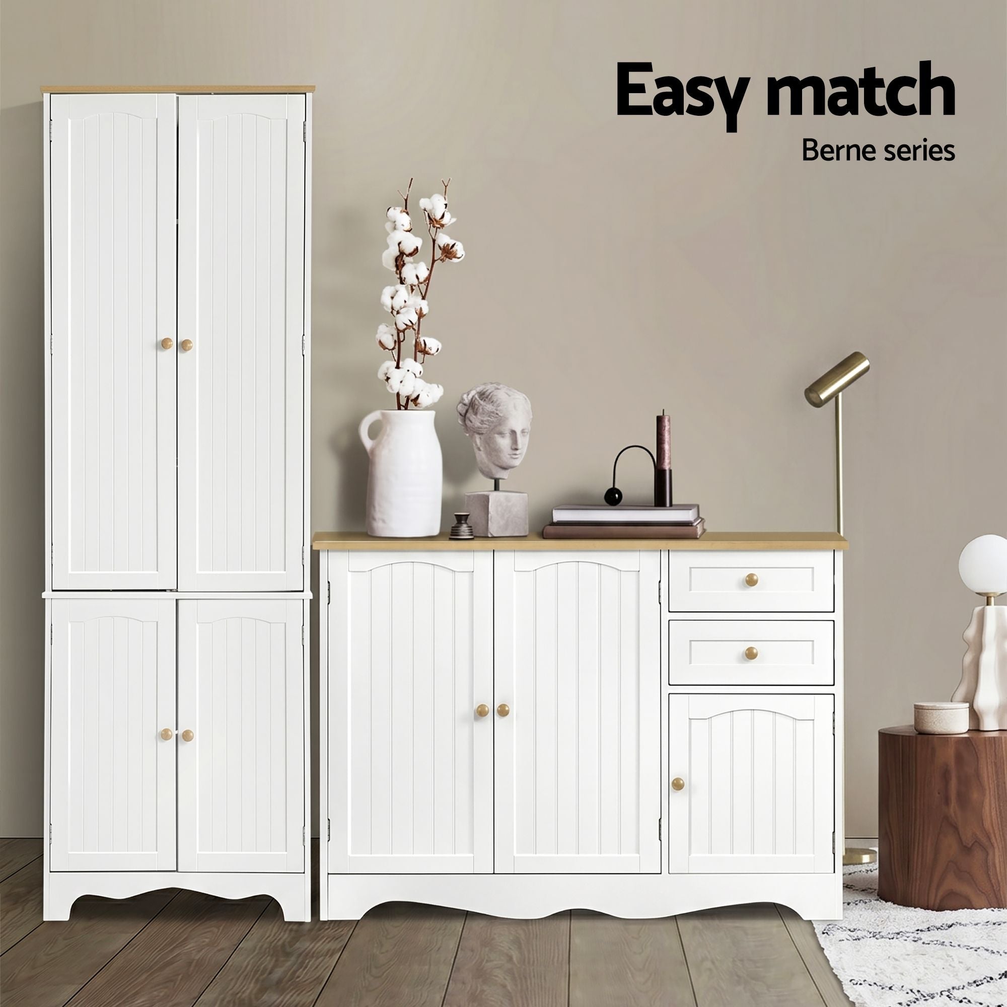 2x Buffet Sideboard Pantry Cabinet Cupboard 6-Tiers Storage Shelves BERNE - Furniture > Dining > Buffets & Sideboards - Rivercity House & Home Co. (ABN 18 642 972 209) - Affordable Modern Furniture Australia