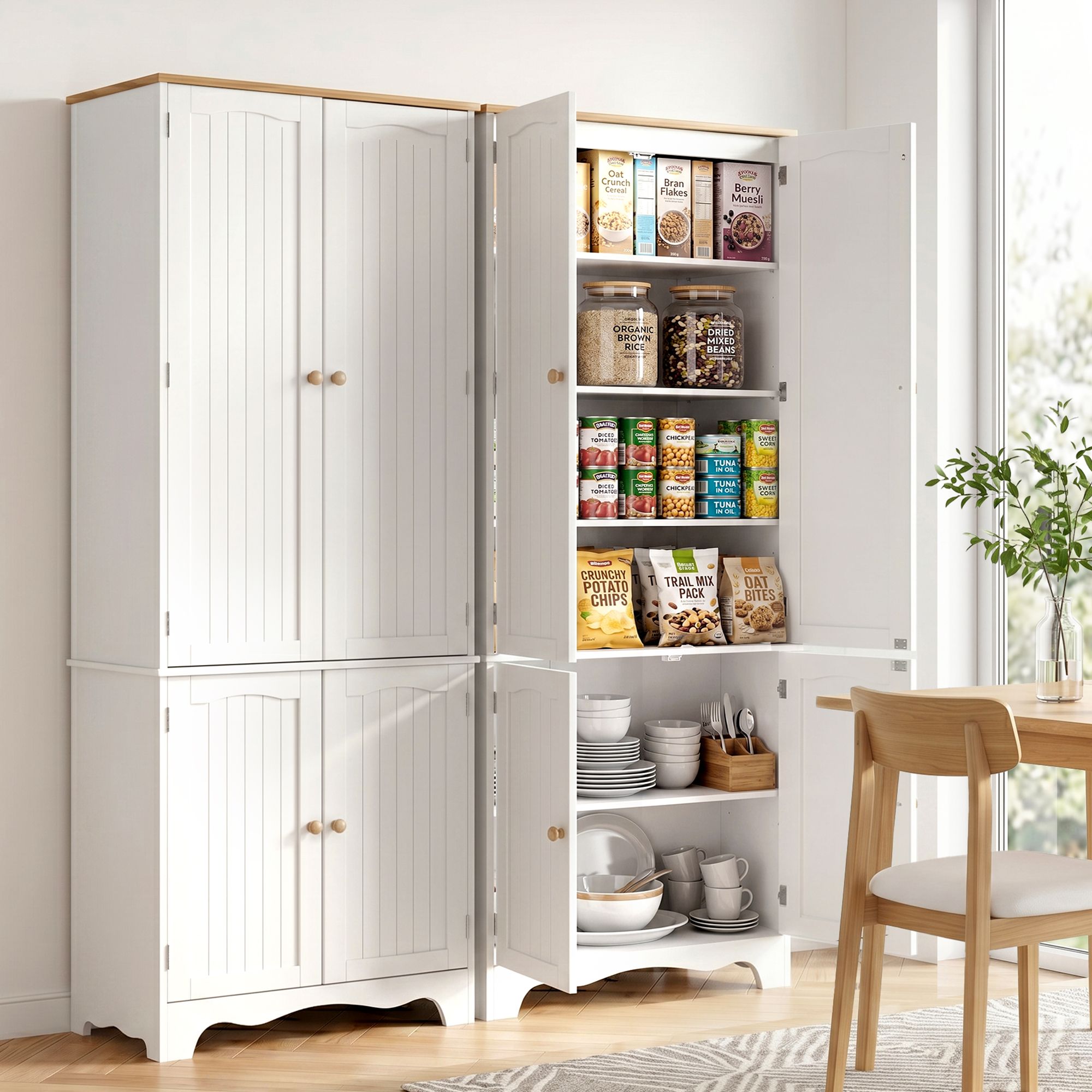 2x Buffet Sideboard Pantry Cabinet Cupboard 6-Tiers Storage Shelves BERNE - Furniture > Dining > Buffets & Sideboards - Rivercity House & Home Co. (ABN 18 642 972 209) - Affordable Modern Furniture Australia