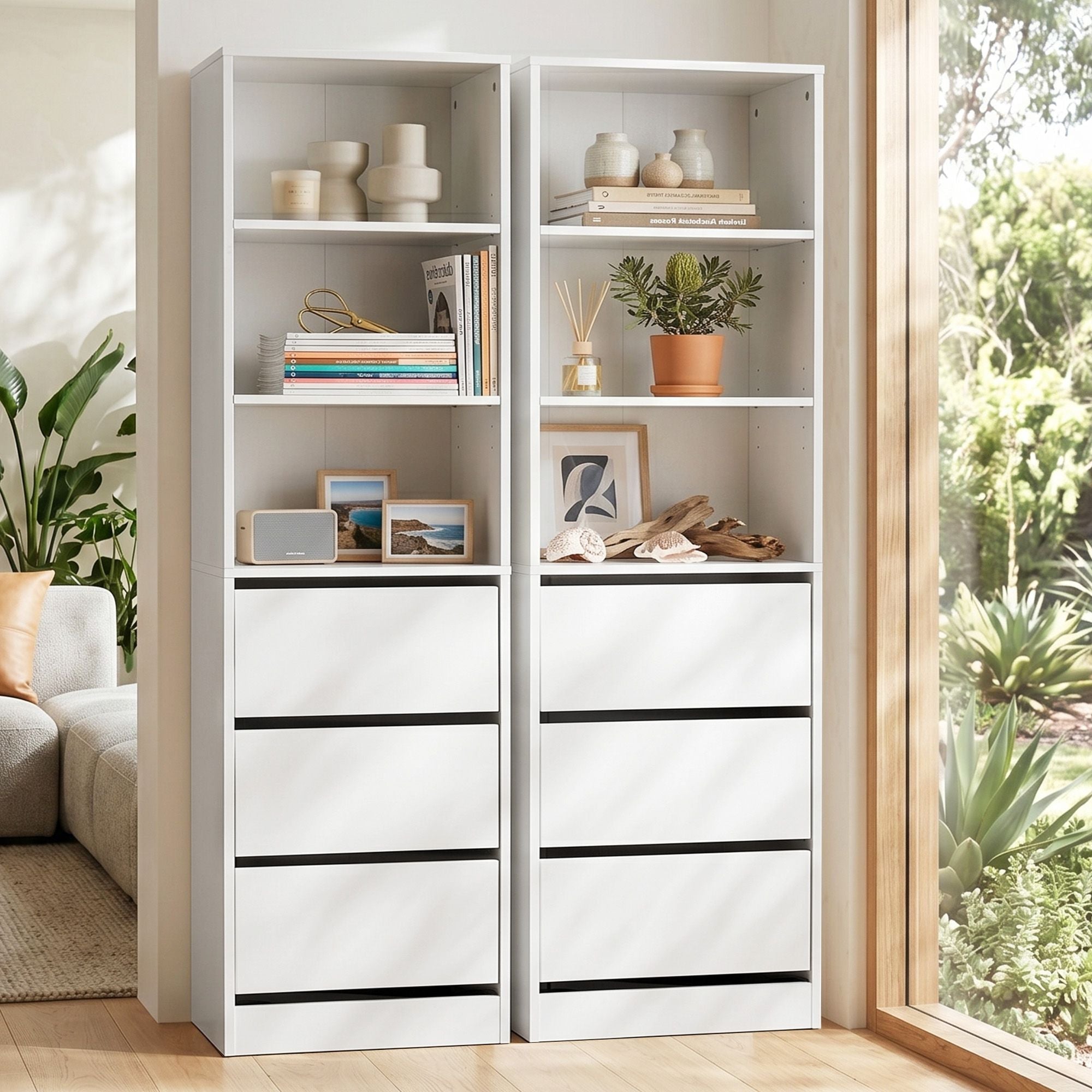 2x Chest of 3 Drawers Tallboy Cabinet White - Furniture > Bedroom > Dressers - Rivercity House & Home Co. (ABN 18 642 972 209) - Affordable Modern Furniture Australia