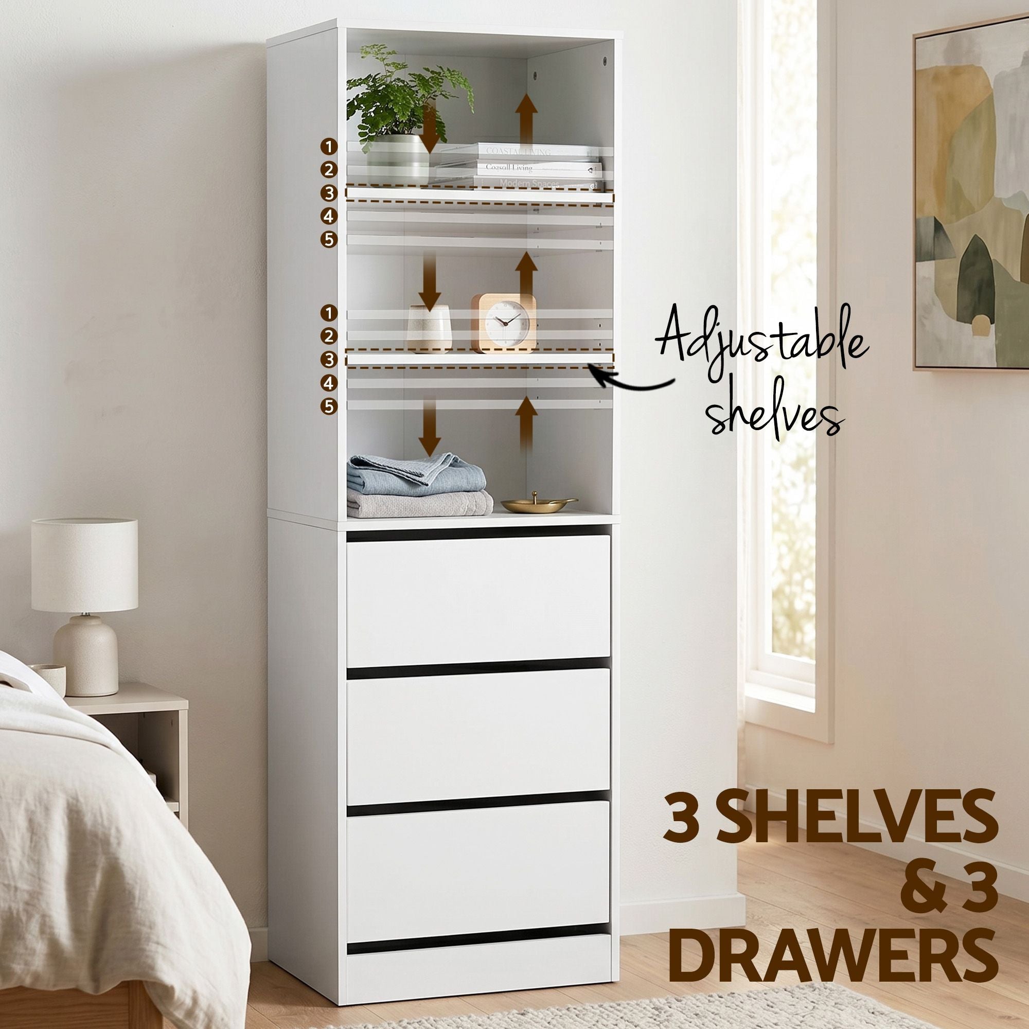 2x Chest of 3 Drawers Tallboy Cabinet White - Furniture > Bedroom > Dressers - Rivercity House & Home Co. (ABN 18 642 972 209) - Affordable Modern Furniture Australia