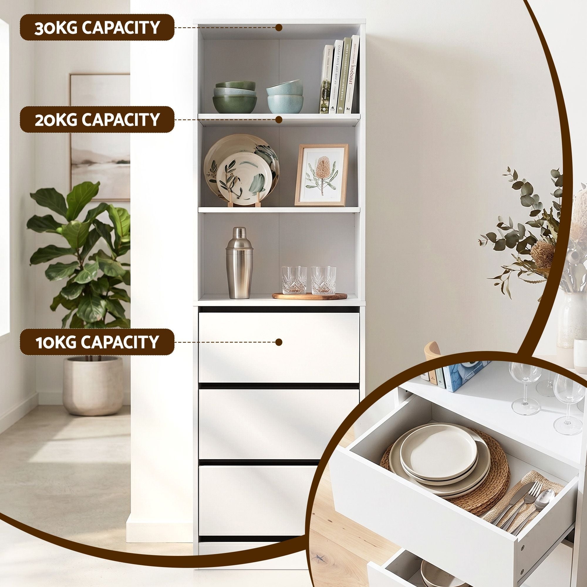 2x Chest of 3 Drawers Tallboy Cabinet White - Furniture > Bedroom > Dressers - Rivercity House & Home Co. (ABN 18 642 972 209) - Affordable Modern Furniture Australia