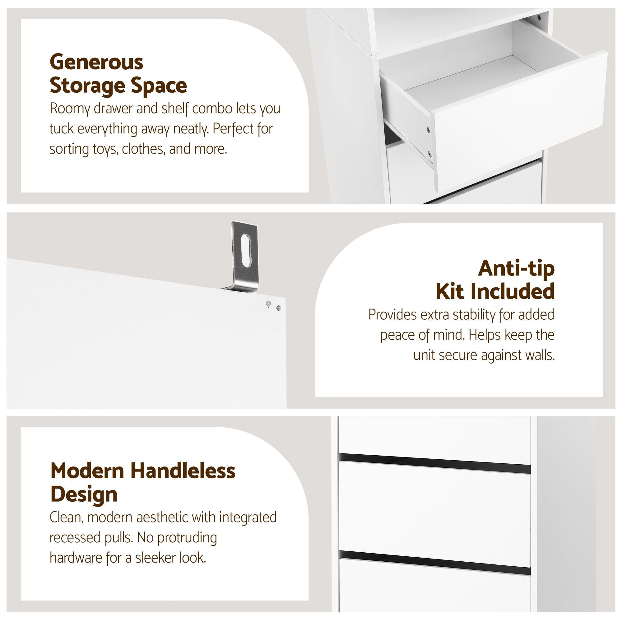 2x Chest of 3 Drawers Tallboy Cabinet White - Furniture > Bedroom > Dressers - Rivercity House & Home Co. (ABN 18 642 972 209) - Affordable Modern Furniture Australia
