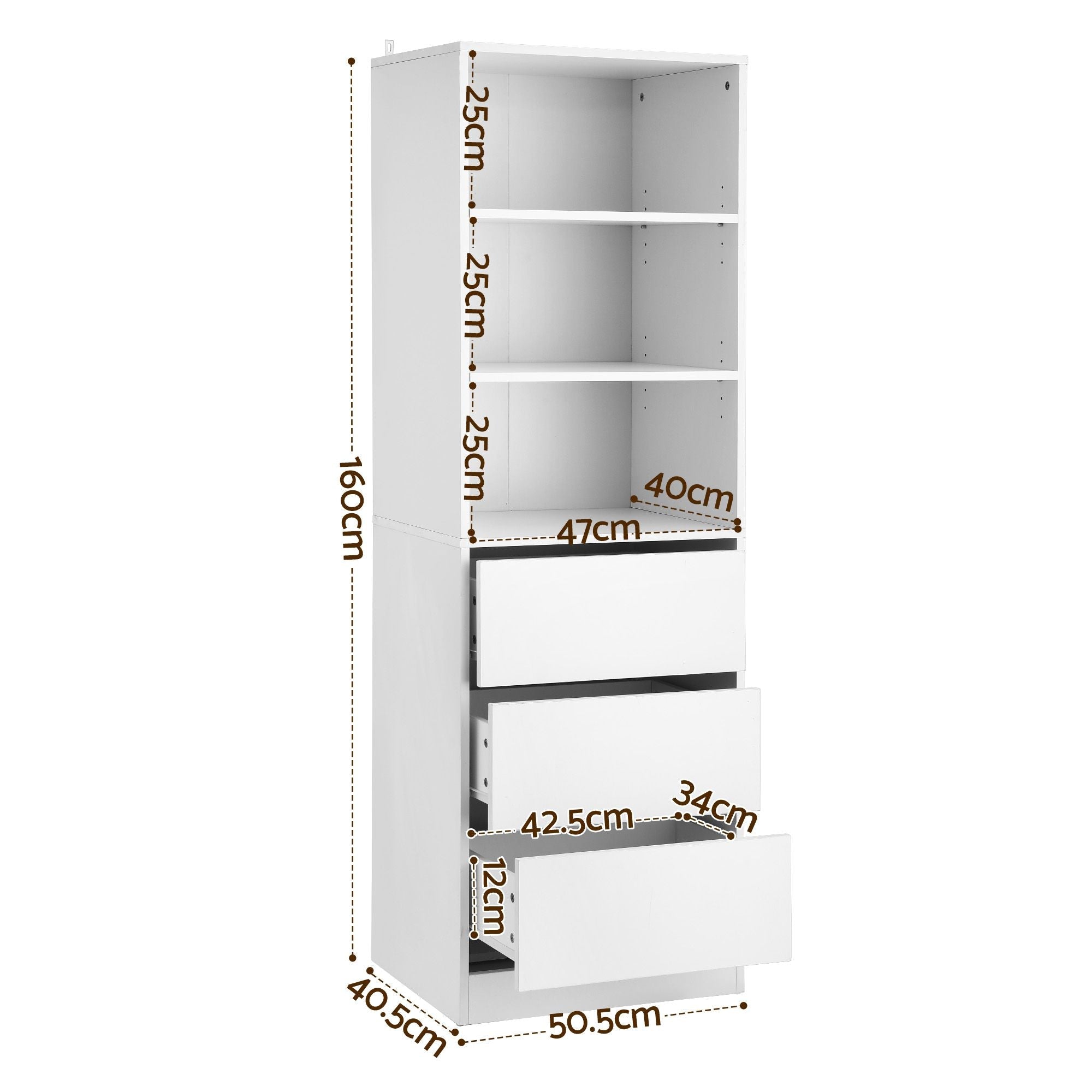 2x Chest of 3 Drawers Tallboy Cabinet White - Furniture > Bedroom > Dressers - Rivercity House & Home Co. (ABN 18 642 972 209) - Affordable Modern Furniture Australia