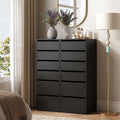2x 6 Drawer Tallboy Chest of Drawers Handle-Free - Black